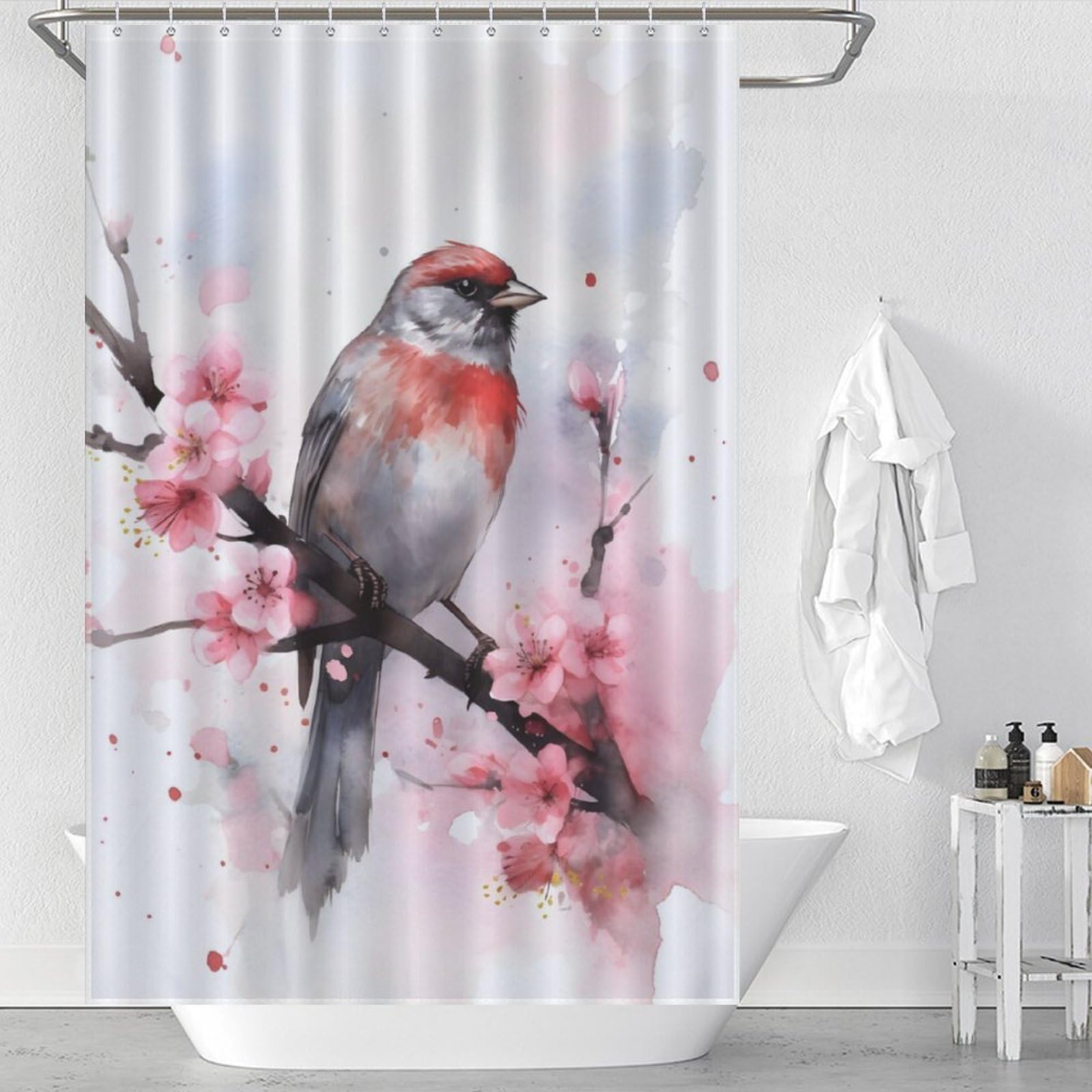 Rideau de douche élégant Sparrow Watercolor pour une salle de bain moderne au design artistique