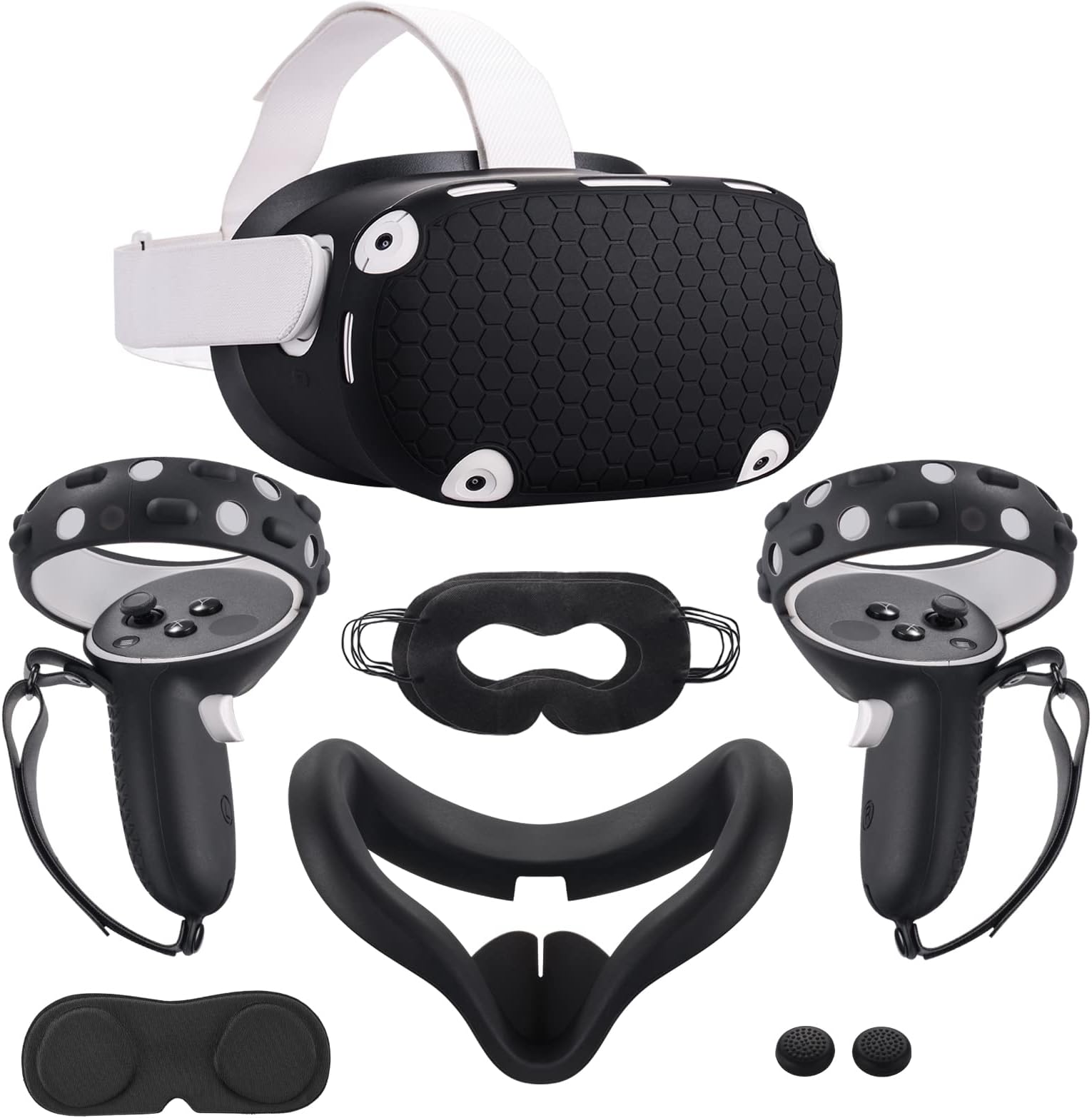 Accessories Compatible with Oculus Quest 2 Silicone Touch Controller Grip Cover, Face Cover, Headset Shell Cover, Protective Lens Case, Disposable Eye Sleeves
