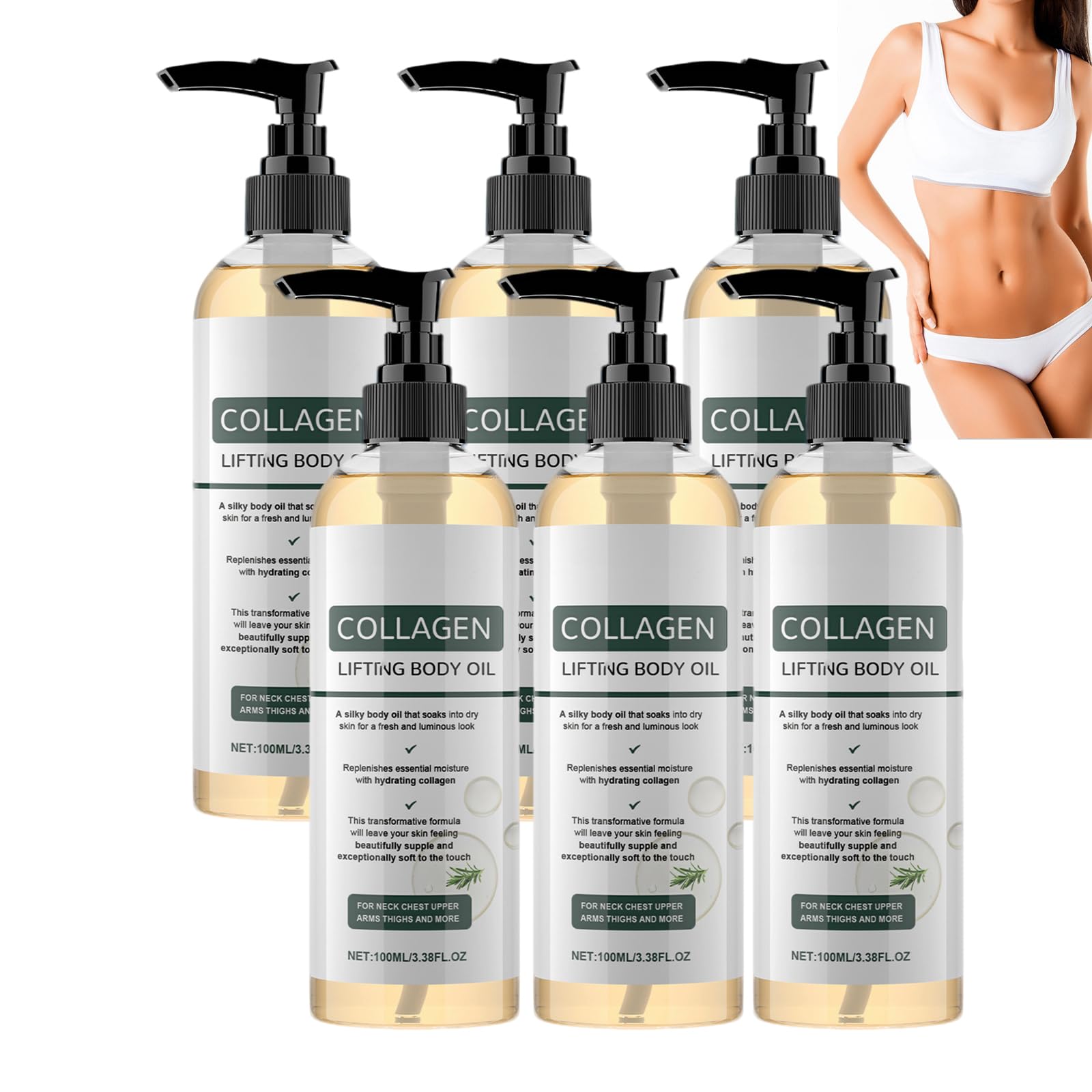 Aceite de colágeno para reafirmar la piel, aceite corporal de elevación de colágeno avanzado, esencia reafirmante para pieles arrugadas, aceite hidratante de colágeno con romero para mujeres y hombres