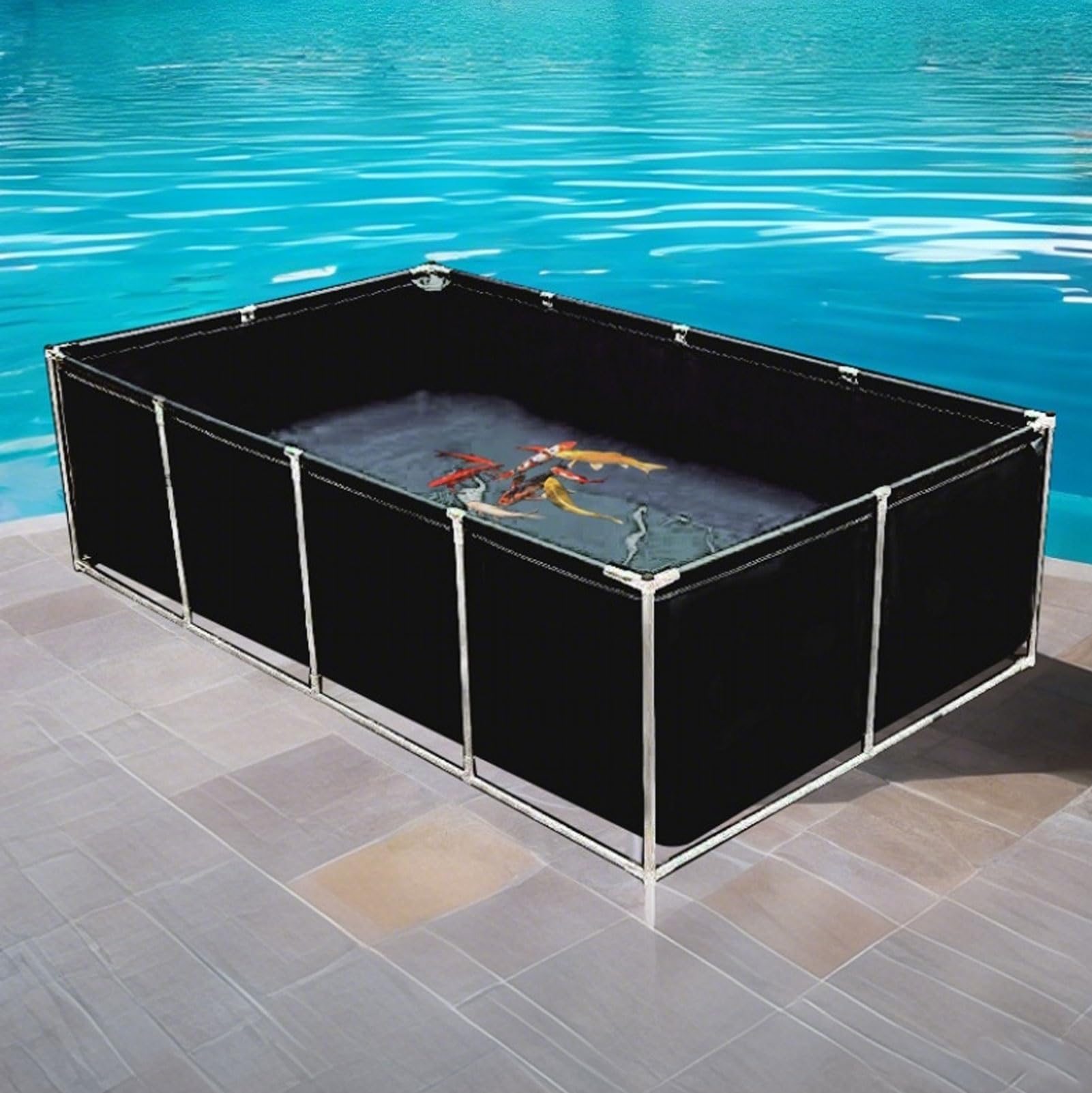 Large Framed Rectangular Swimming Pool, Above Ground Steel Frame Outdoor Garden Pool for Families & Kids, Easy Assembly, Durable Metal Frame, Includes Repair Patch