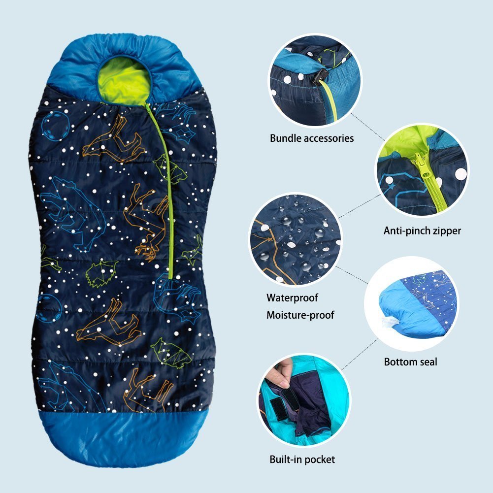 AceCamp, sacco a pelo Kid's Glow-in-The-Dark, adatto per bambini, 3 stagioni, fino a 142 cm di altezza, fino a -1°C