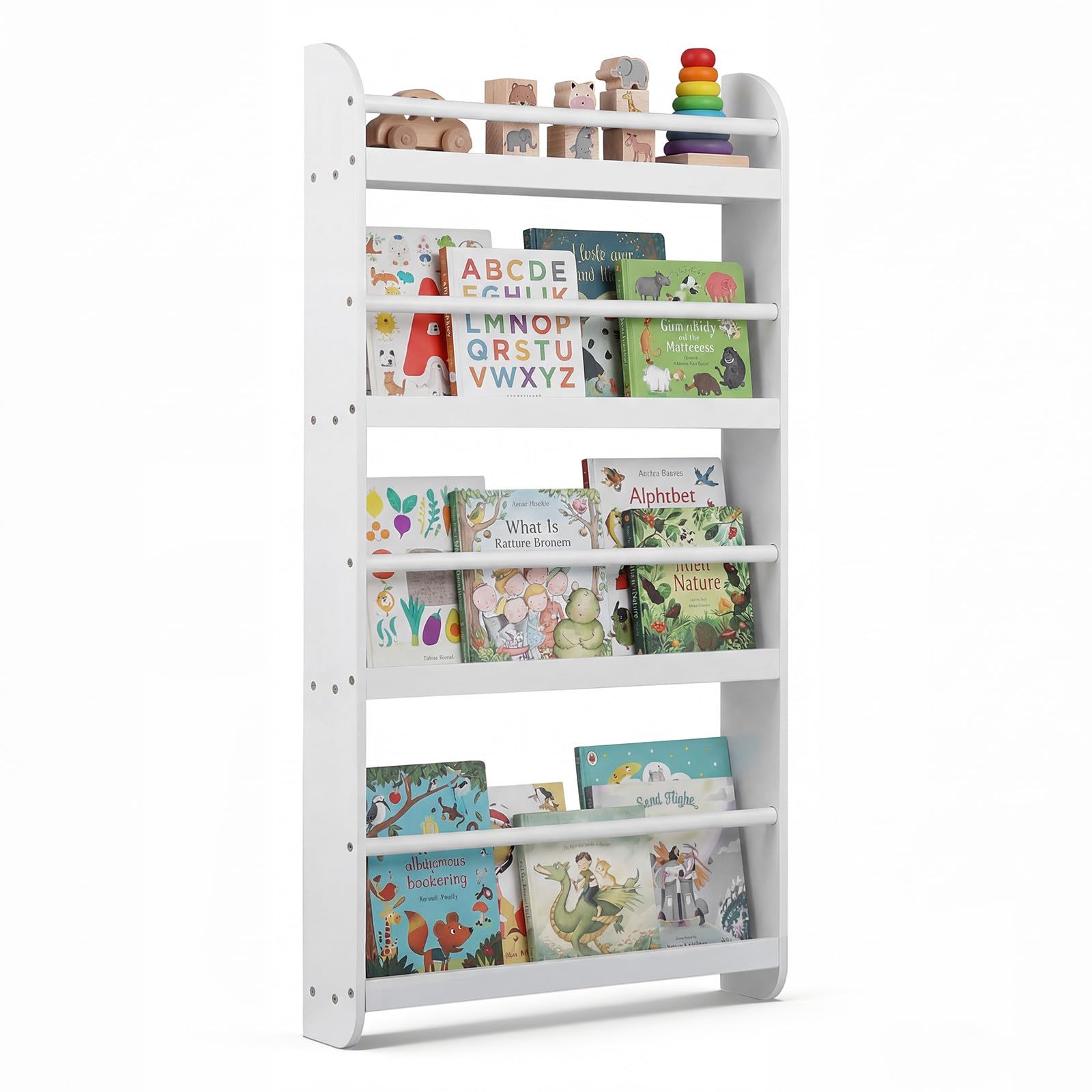 COSTWAY Bücherregal für Kinder, Kinderregal mit 4 Ablagen, Wandregal aus Holz für Spielzeug & Bücher, schmales Montessori Aufbewahrungsregal für Kinderzimmer, Leseecke, 56 x 12 x 107 cm (Weiß)