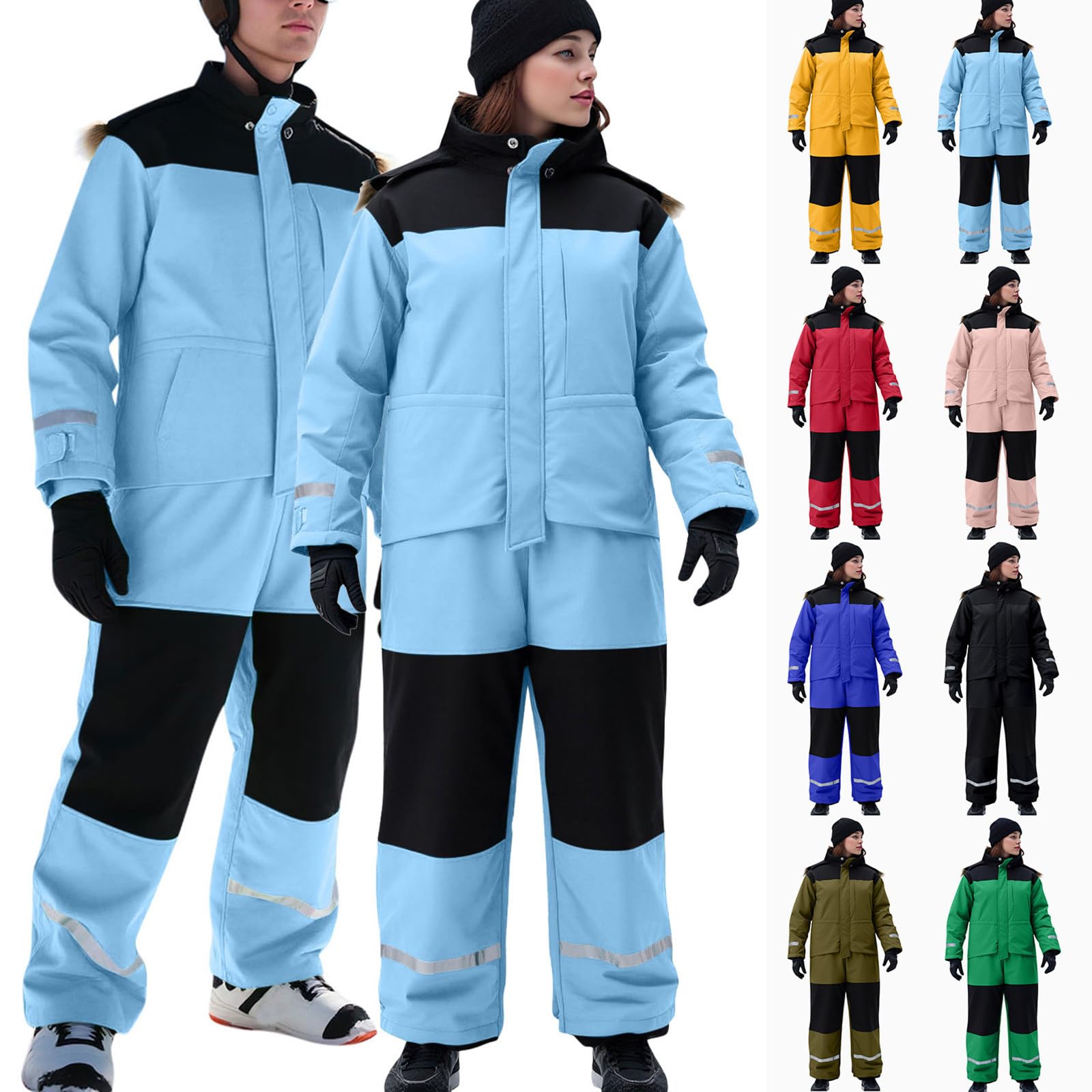 Generisch Skianzüge Damen Herren Klassisch Einteilige Schneeanzug Erwachsener Unisex Schneeoverall Winddicht Wasserdicht Skioverall mit Kantenschutz Skianzug Thermo Outdoor Skibekleidung