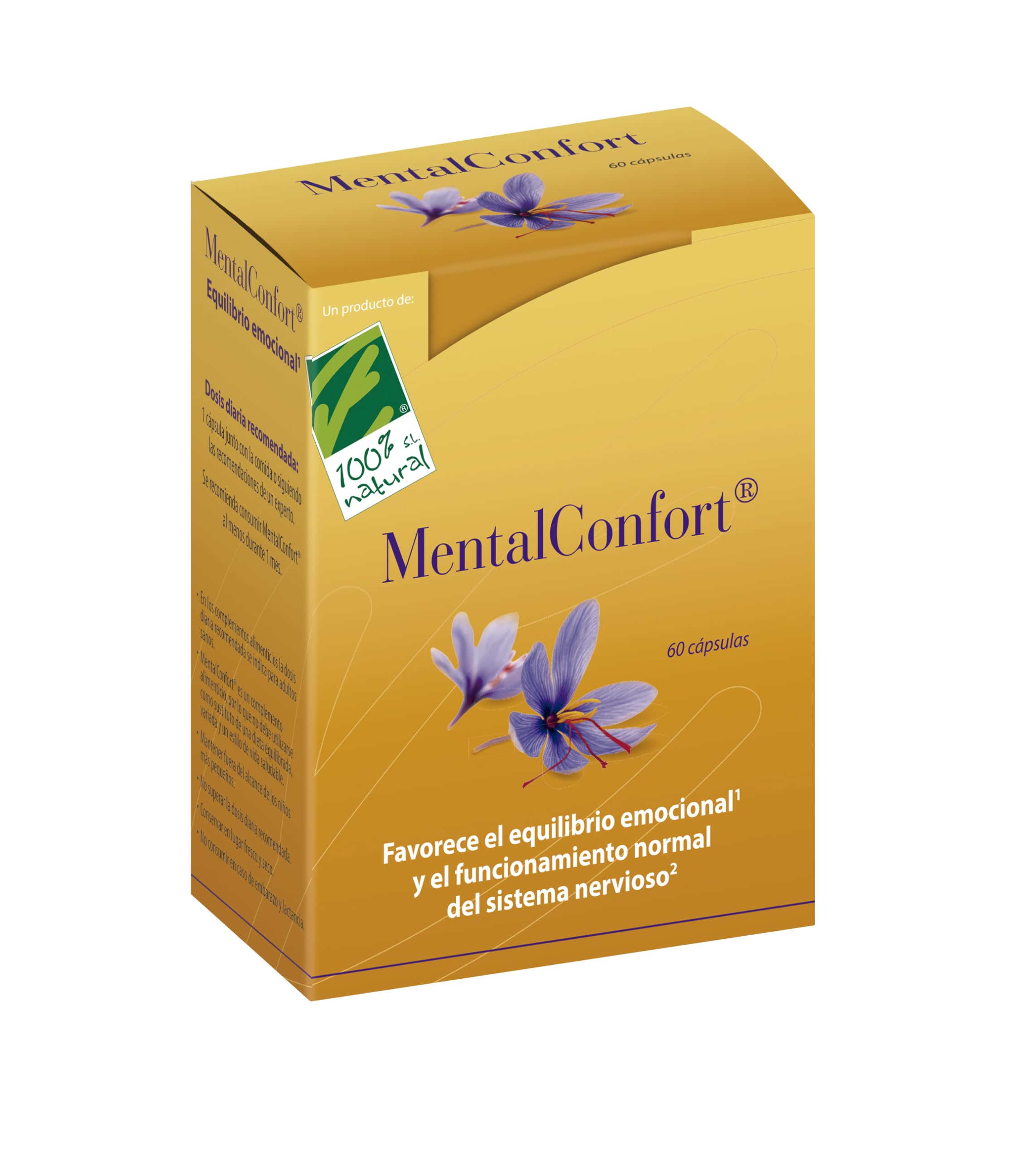 MentalConfort® - Extracto de Azafrán y Cúrcuma - Apoya el Equilibrio Emocional - Estimula el Buen Humor - Favorece el Sistema Nervioso - Vitaminas B y D3 - Zinc Alta Biodisponibilidad - 60 Cápsulas
