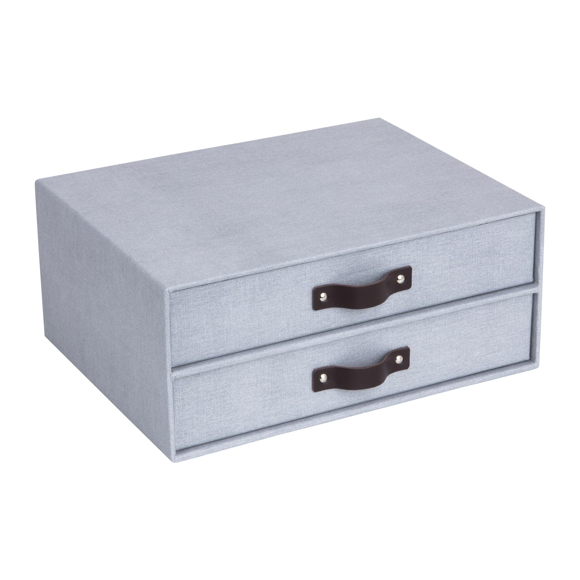 BIGSO BIRGER Cassettiera per documenti e forniture per ufficio, organizer da scrivania con 2 cassetti, sistema di ripiani in fibra e carta effetto lino, grigio chiaro