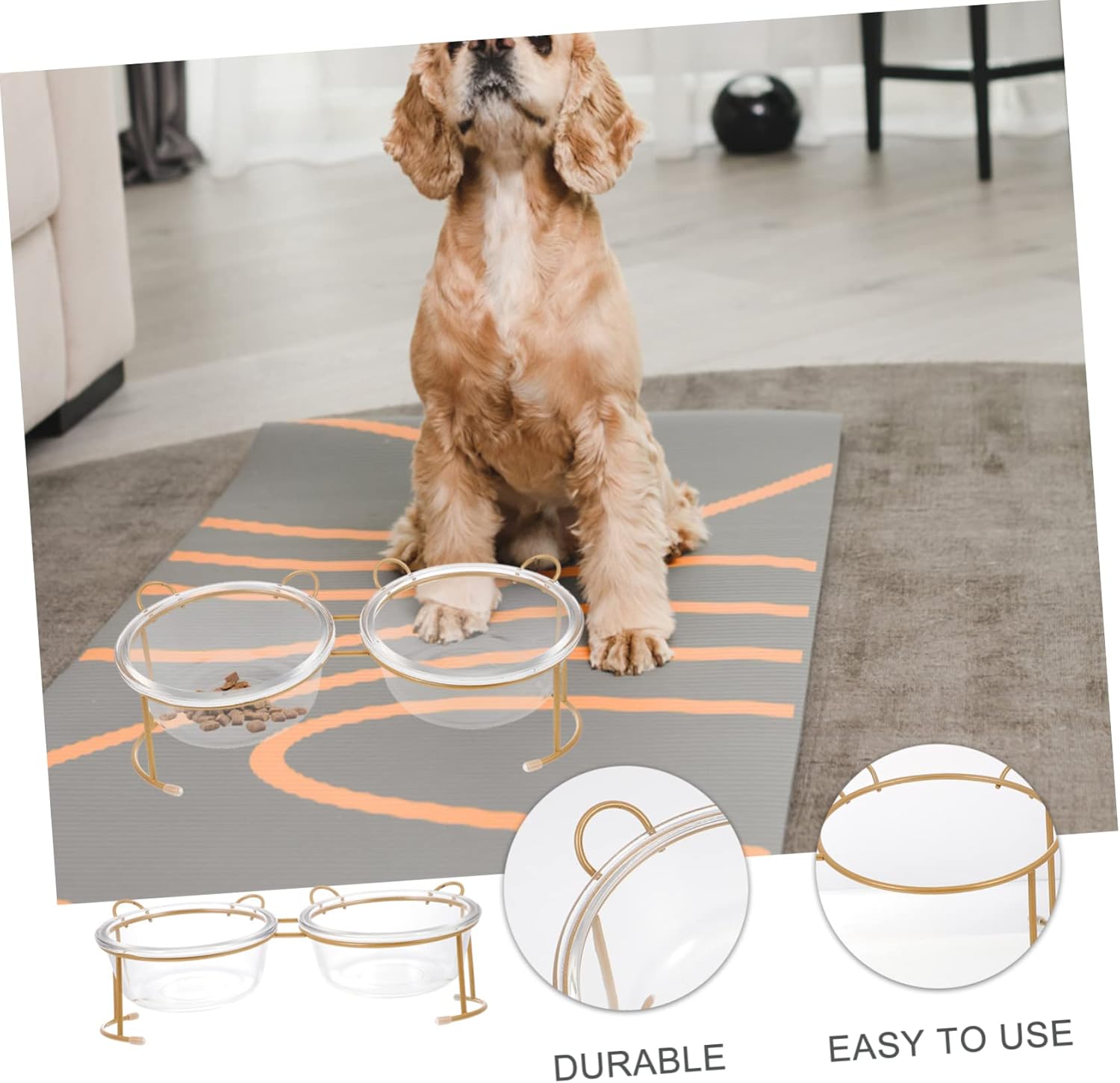 HEMOTON 1set Elevated Glass Cat Bowls with Iron Rack Feeding Bowl for Cats and Dogs Pet Supply for Easy Drinking and Eating Food-Grade Safe Materials