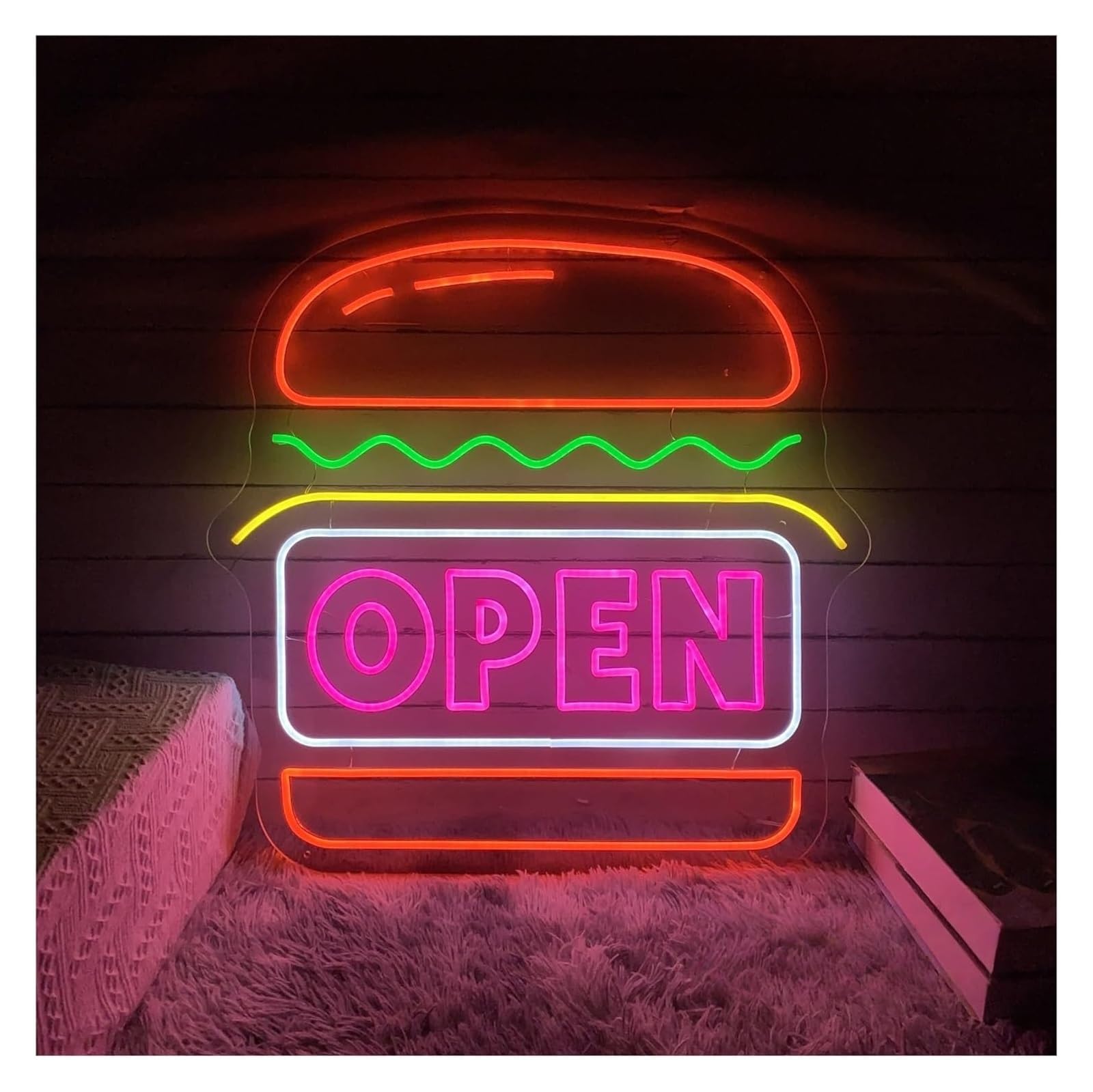 Wexxaii neon Light Sign Neon Signs Decor Sign Burger Open(A)