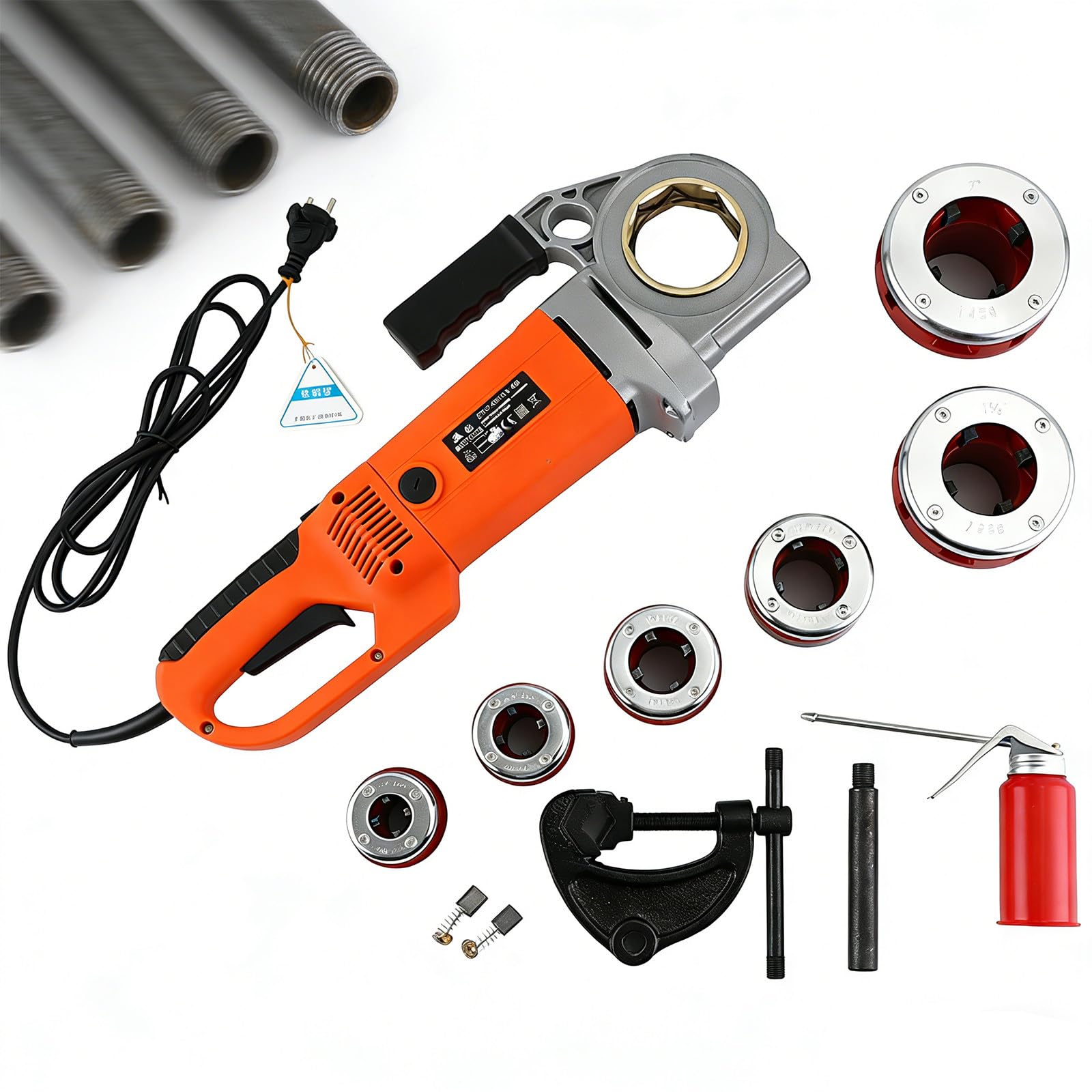 Roscadora Eléctrica de Tubos 2300W, Herramienta Portátil Robusta con 6 Cabezales (1/2" a 2") Equipo de Fontanería Industrial para Hierro Galvanizado