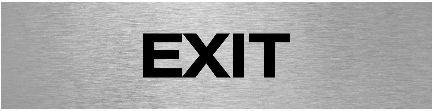 Slimline Aluminium Exit Sign by ViroDisplay® – 200 x 50mm – 0.5mm Brushed Aluminium – Durable Printed Surface – Self-Adhesive Fixing for Doors and Walls