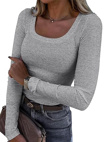 Roselux Womens Long Sleeve Scoop Neck Ribbed Knit Fitted Casual
