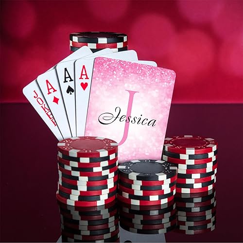 Miniatura 3 de Migedy Cartas de juego rosas con estampado de purpurina, barajas de cartas personalizadas, cartas de juego personalizadas con foto de texto,