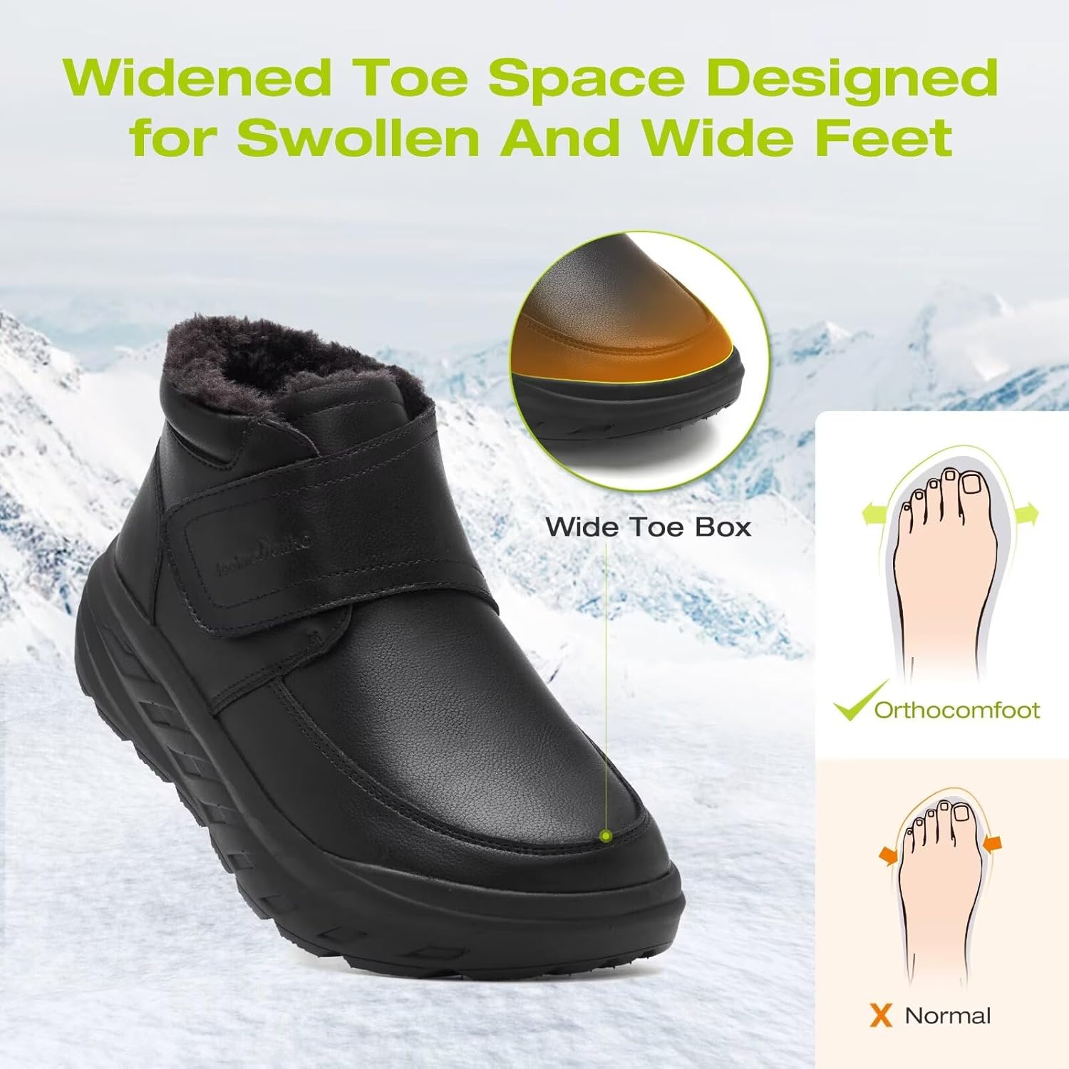 OrthoComfoot Women's Orthopedic Wide Leather Winter Ankle Boots: Comfortable Diabetic Arch Support Dress Shoes for Plantar Fasciitis, Casual Hook and Loop Walking Shoes for Foot and Heel Pain - Image 3