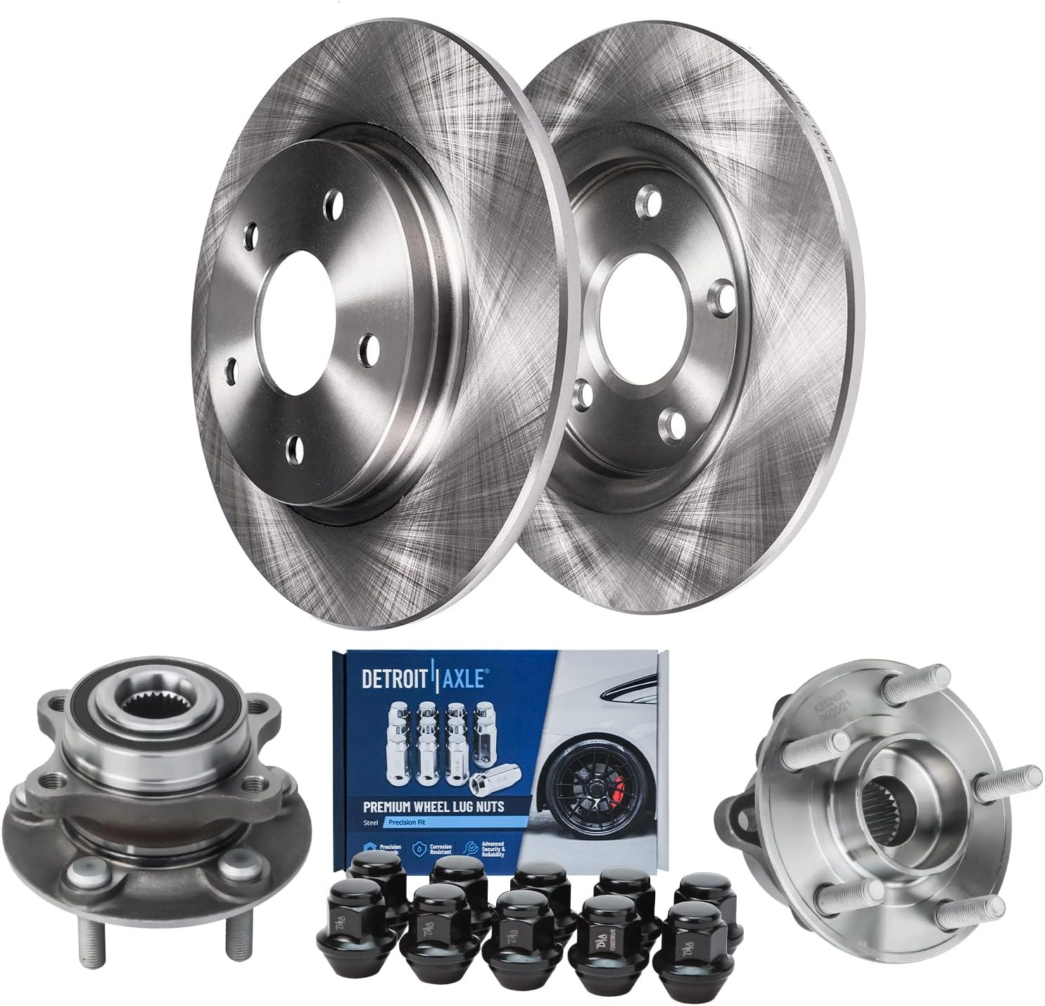 Detroit Axle - Rear Brake Kit for 2013-2020 Ford Fusion, 2013-2014 | Lincoln MKZ, 11.89'' inch Disc Brake Rotors Wheel Bearing & Hubs Wheel Lug Nuts 2015 2016 2017 2018 2019 Replacement