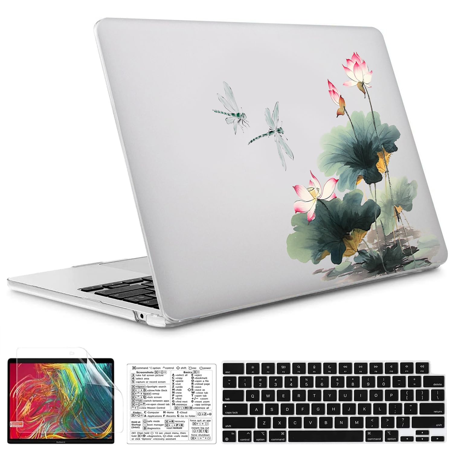 - Compatible with MacBook Air 13.6 inch Case 2022-2025 Release A2681 M2 A3113 M3 A3240 M4 Hard Plastic Shell Cover w/Mac OS Keyboard Sticker & Keyboard Cover (QCMG 02) (Ink Lotus)