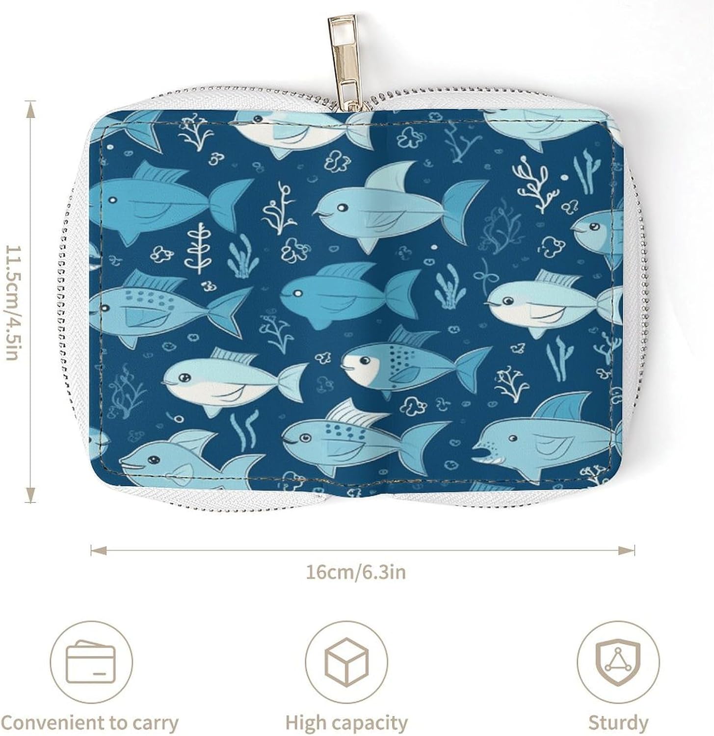 Cute Blue Fish Card Holder RFID Blocking,Credit Card Wallet for Women And Men,Card Case Organizer Bag with Zipper