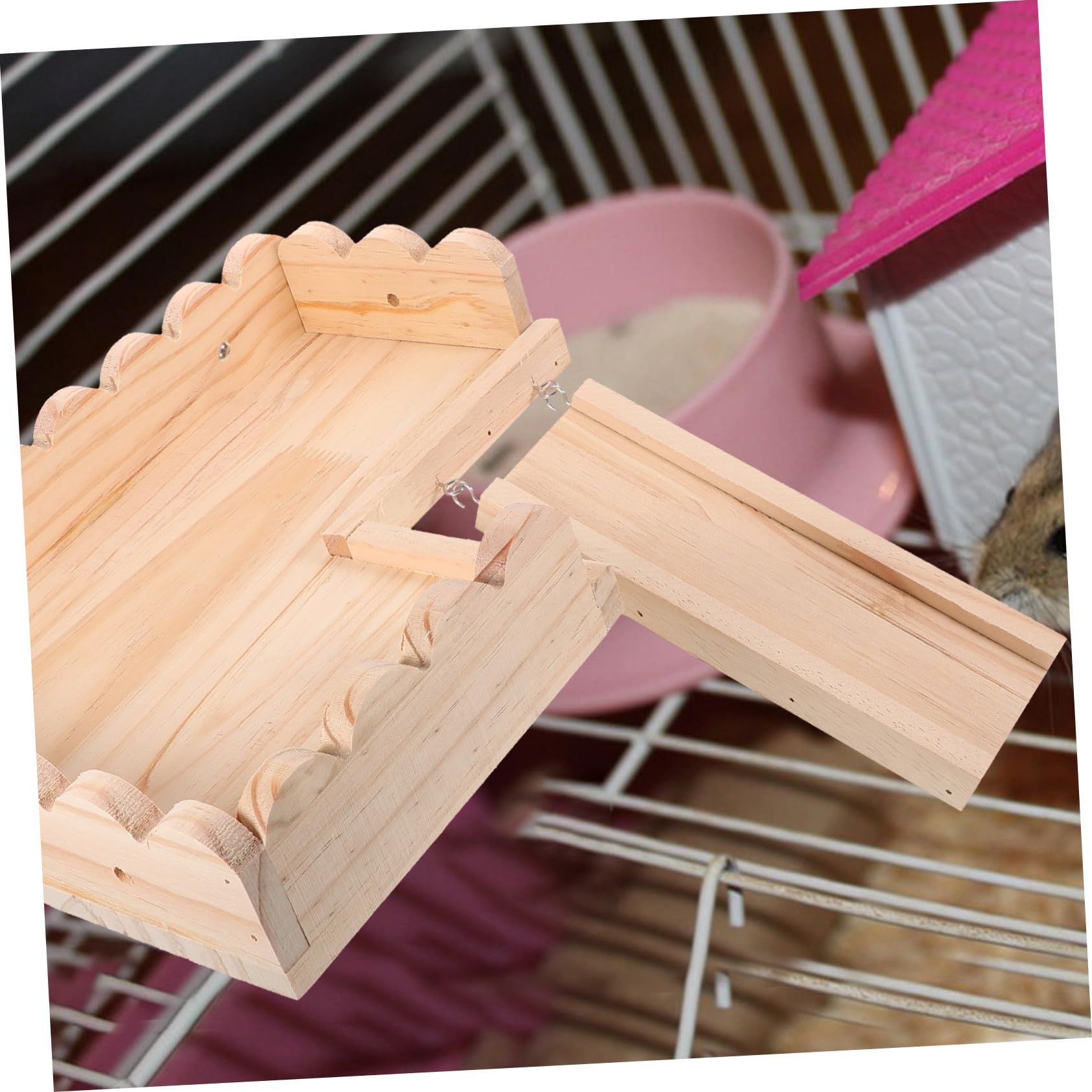 BESPORTBLE Hamsterplattform aus Massivholz mit Krabbelleiter und Zubehör für Hamsterkäfige Funktionsreiches Hamsterspielzeug mit Khakifarbenem Kunststoff und Einfacher Lagerung