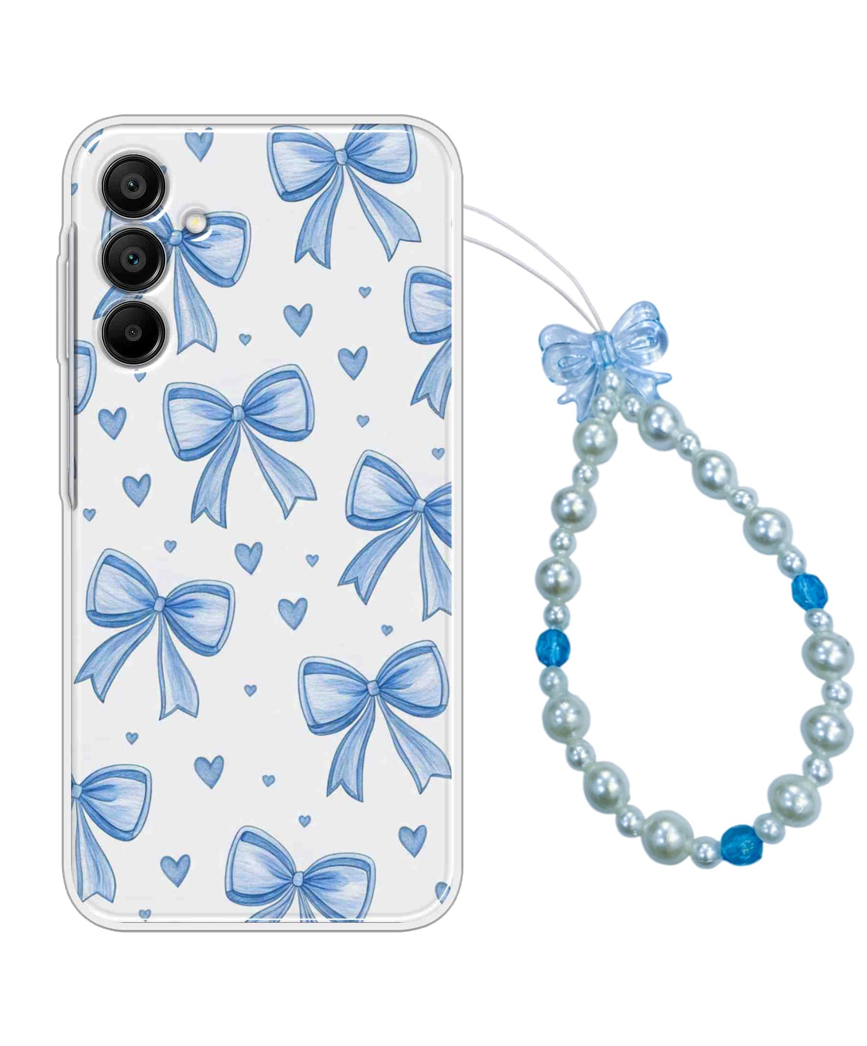 COBERTA Printed Back Cover for Samsung Galaxy A27 5G Back Cover Case with Phone Charm Chain Strap Beads & Pearls for Girls Stylish - Blue Bows Ties Hearts Cute Aesthetic Design - D17091-image-24