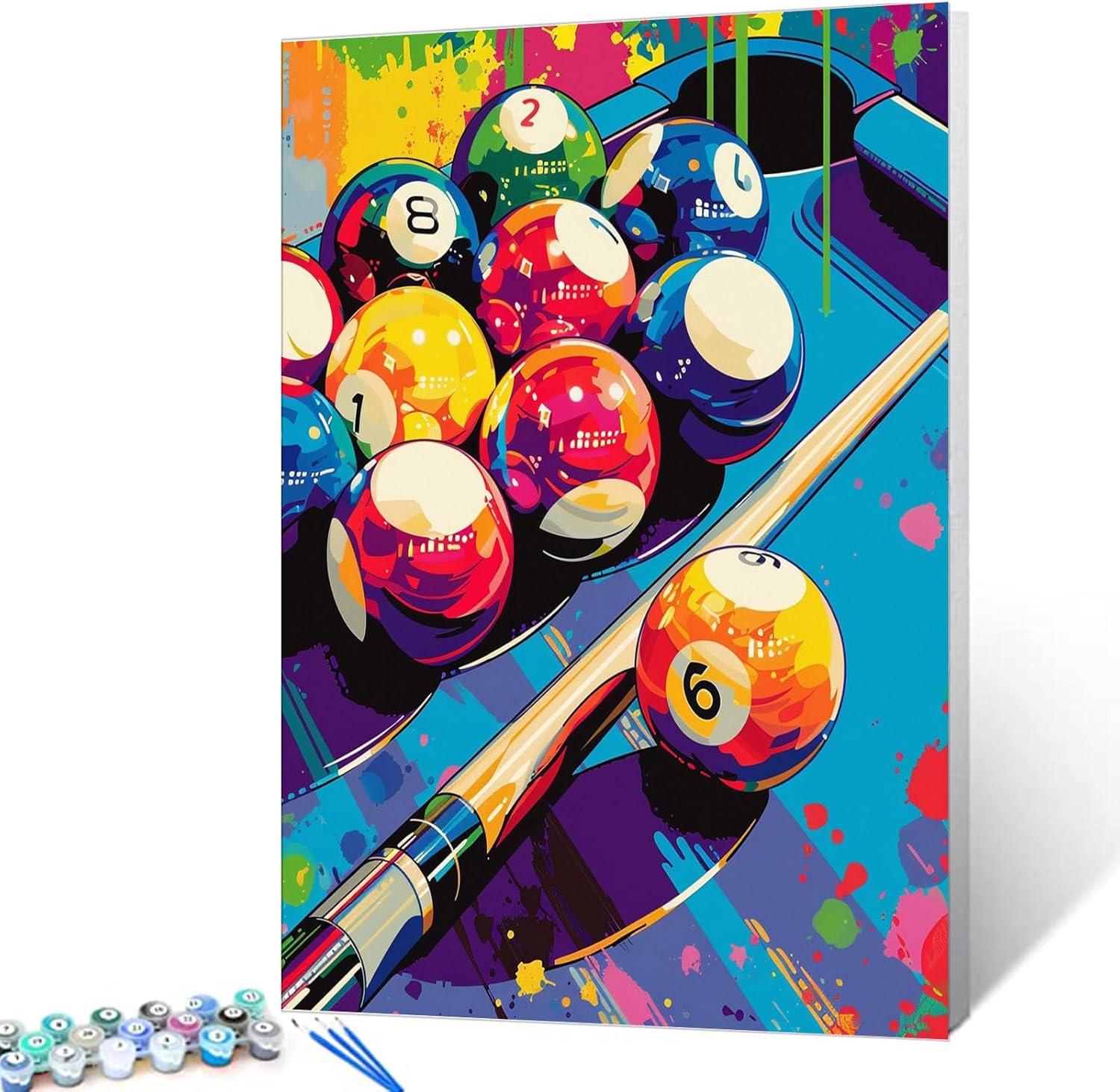 Graffitic Billiard Balls Paint by Number Snooker Acrylic Paintwork Kit for Adults Beginner Recreational Game Sport Art DIY Canvas Oil Paintings Arts Craft 16x20 Inch Home Decor Gift(DIY Frame)