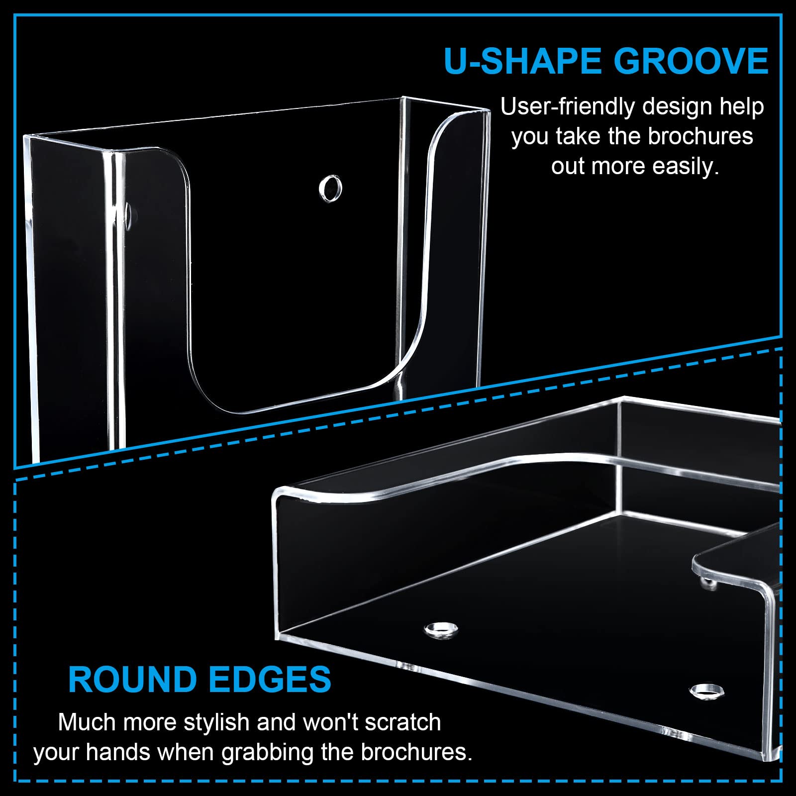Paquete de 6 soportes para folletos de pared de 6.5 x 6.5 pulgadas, soporte de plástico transparente para folletos, folletos, soporte de exhibición de folletos de pared para trípticos
