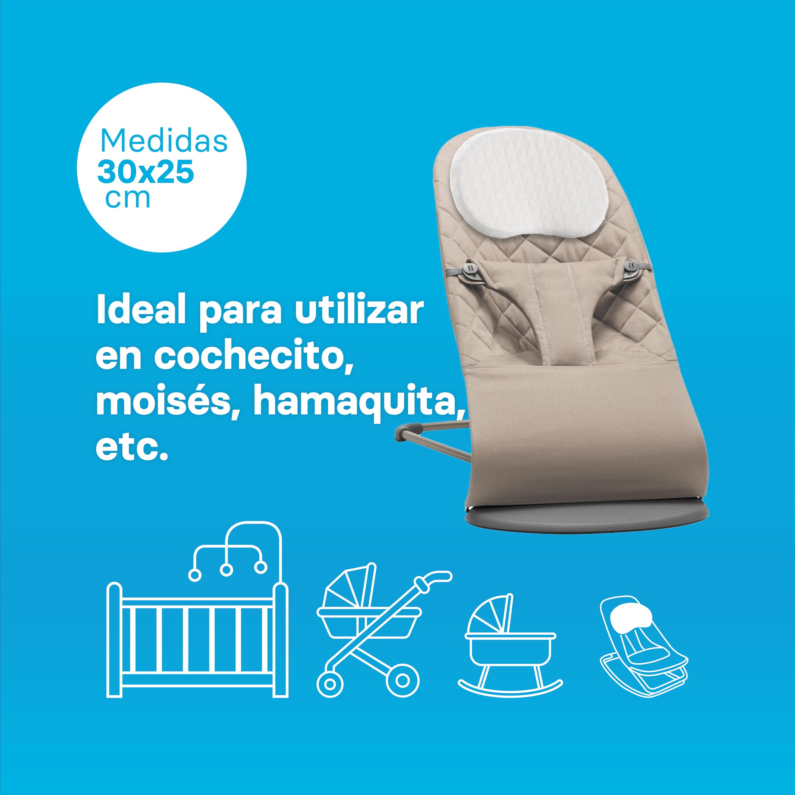 Ecus Kids | Cojin Plagiocefalia Bebe Care Pillow Mini 55 cm. Almohada Que Previene Cabeza Plana y Plagiocefalia Postural. Tejido Hipoalergénico y Transpirable, Desenfundable y Lavable