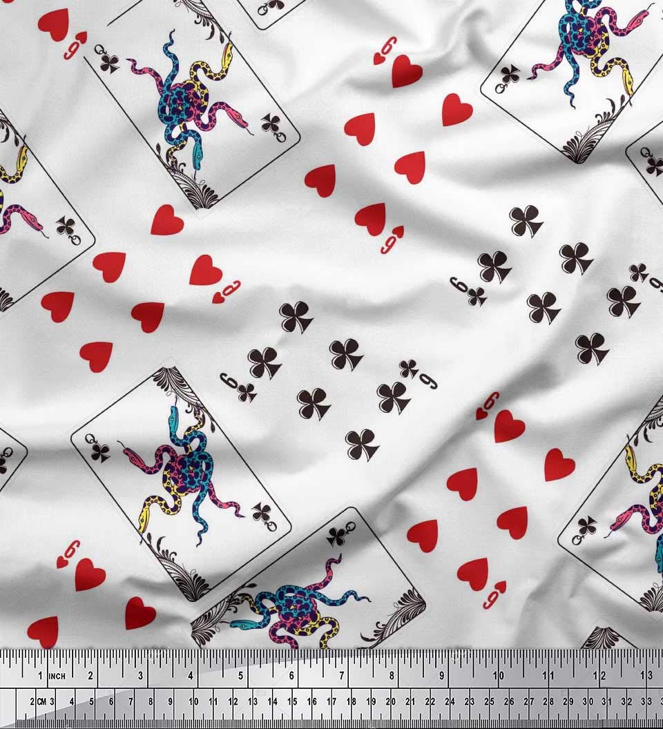 SoimoiWhite Cotton Poplin Fabric Indoor Game Poker Card Sports Fabric Prints By Yard 56 Inch Wide
