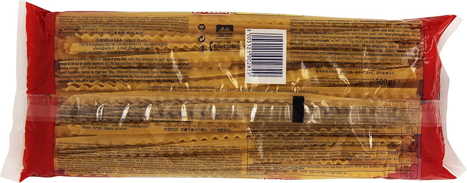 20 pastas Divella 100% Italiano N° 82 Tripoline 500 gr