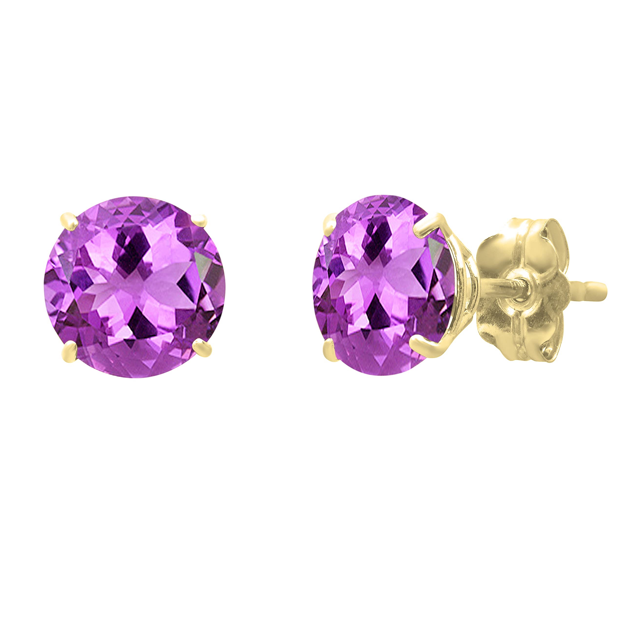 Dazzlingrock Collection 6mm Round Amethyst Minimalistic Solitaire Classic Stud Earrings for Womens, 14K Solid Yellow Gold