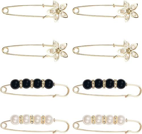ELANE Alfileres de seguridad grandes para ropa, broches de perlas, tensores de cintura para pantalones, alfileres de seguridad decorativos para