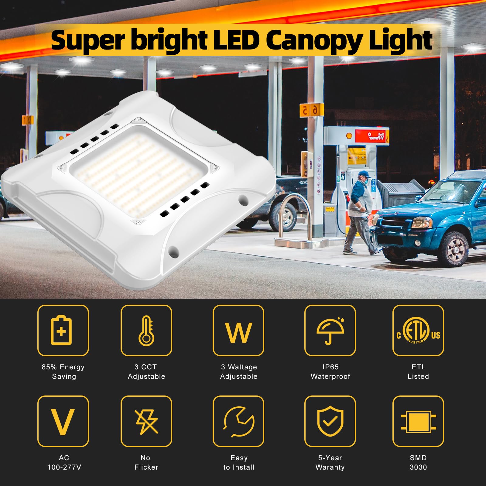 12 Pack LED Canopy Lights 150W 120W 90W Adjustable 5700K 5000K 4500K Adjustable ETL DLC Listed Square Canopy — view 2