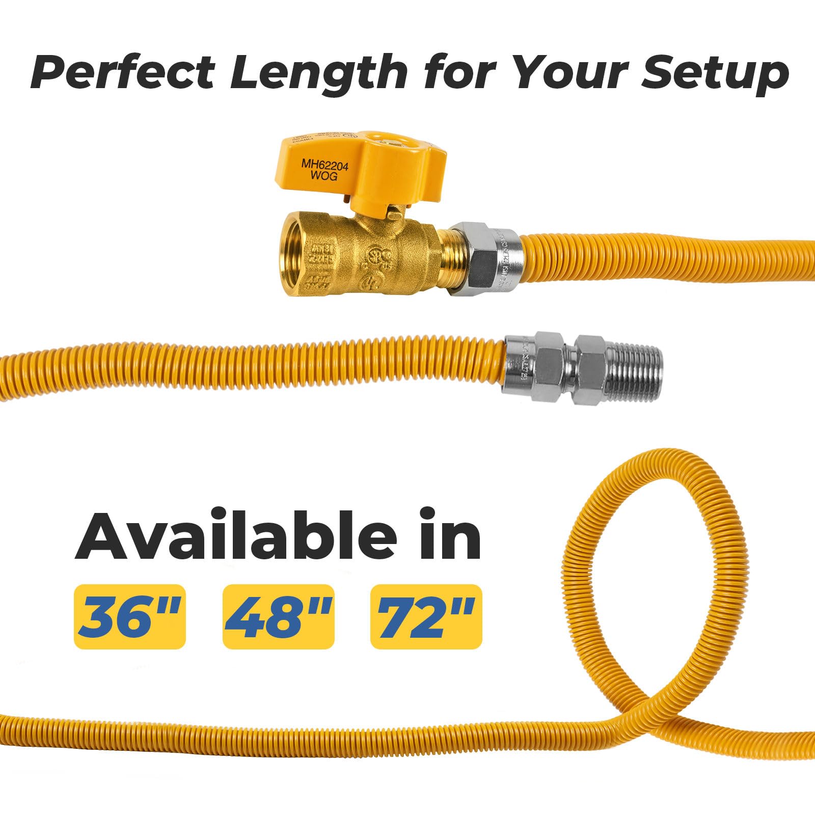 2 mangueras de gas GUOFIS de 36 pulgadas, MIP de 0.5 pulgadas x 0.5 pulgadas FIP con válvula recta, conector de línea de gas flexible para estufa de gas y calentador