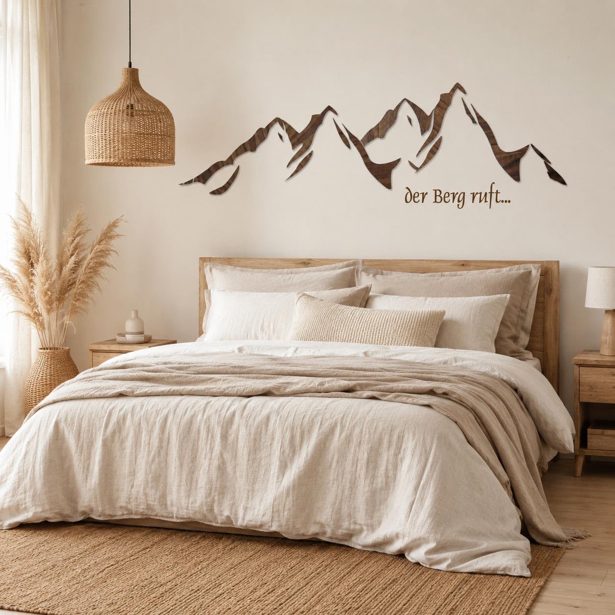 LAVICO|M Wanddekoration aus Holz, Der Berg ruft, Berg Silhouette, Holzdekoration, Wanddeko, Wohnzimmer, Alpen, Berge, 3D Bergpanorama – 120 cm (B)
