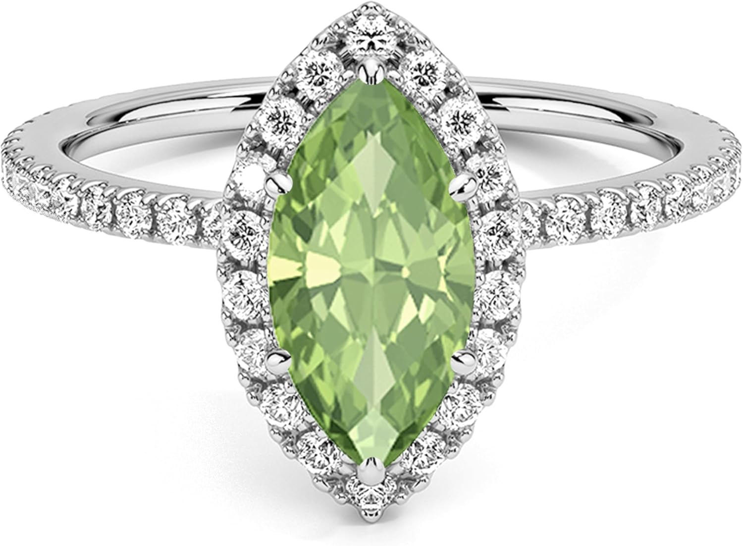 1 Ct. Marquise Cut Green Peridot & Diamond Halo Engagement Ring For Women, 14K Gold Plated 925 Silver August Birthstone Peridot Bridal Side Stone Ring