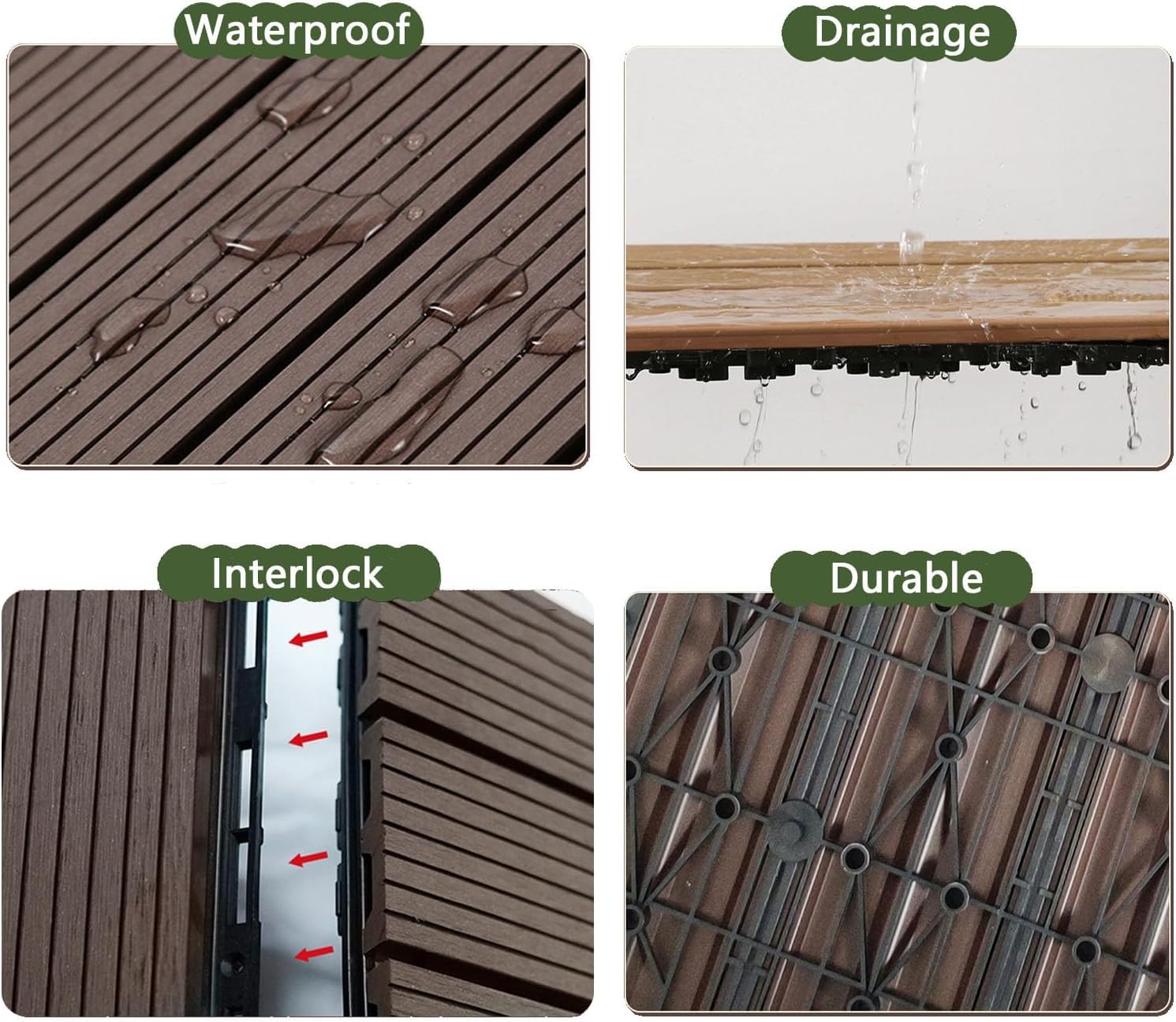Dalles et lames de terrasse en composite, Tuiles de verrouillage composites en bois for l'extérieur, 18 pièces multicolores(Chocolate)