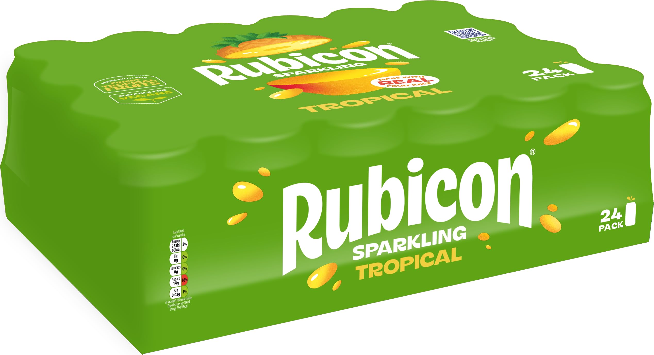 Rubicon Sparkling Tropical Flavoured Fizzy Drink with Real Fruit Juice Multipack 24 x 330ml Cans