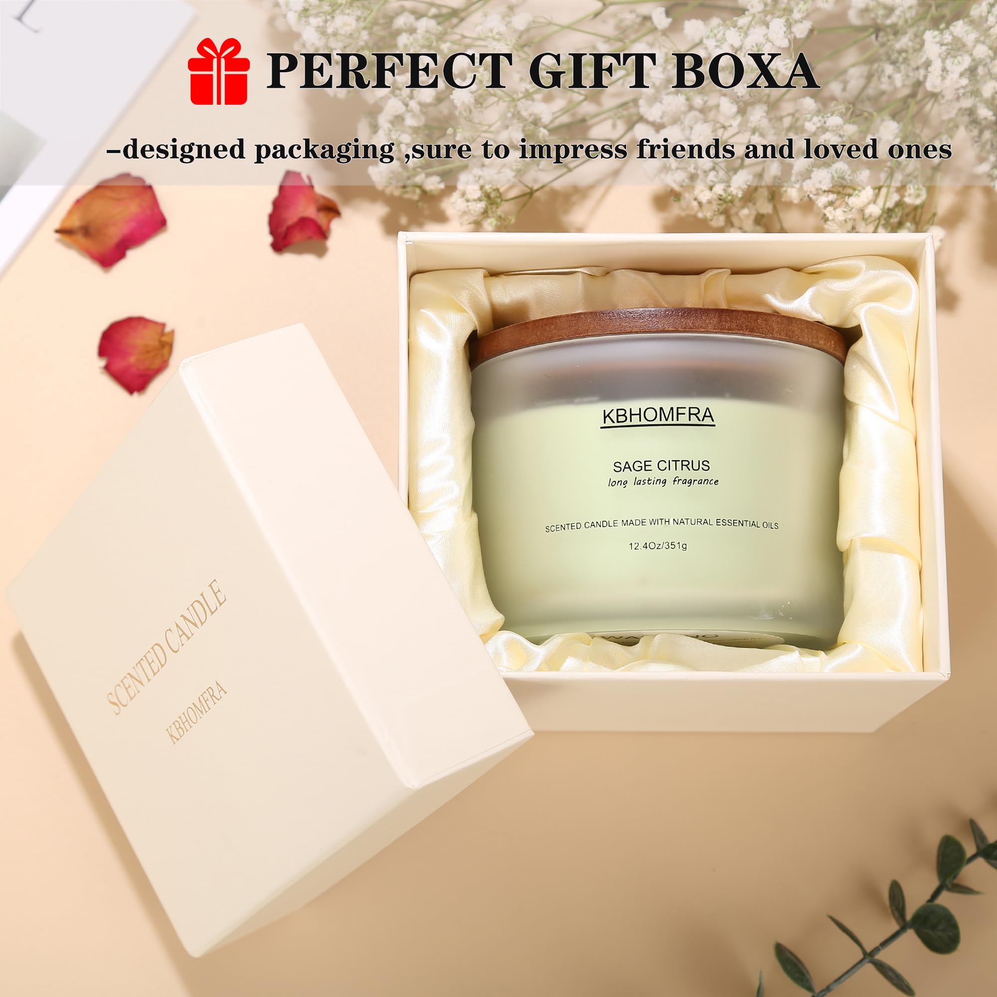 Duftkerzen für Zuhause, Salbei, Zitruskerzen, Aroma, 350 ml, Sojawachs, luxuriöse große Kerze, Geschenk, bis zu 70 Stunden Brenndauer, Geburtstagsgeschenk für Damen und Herren, Festival