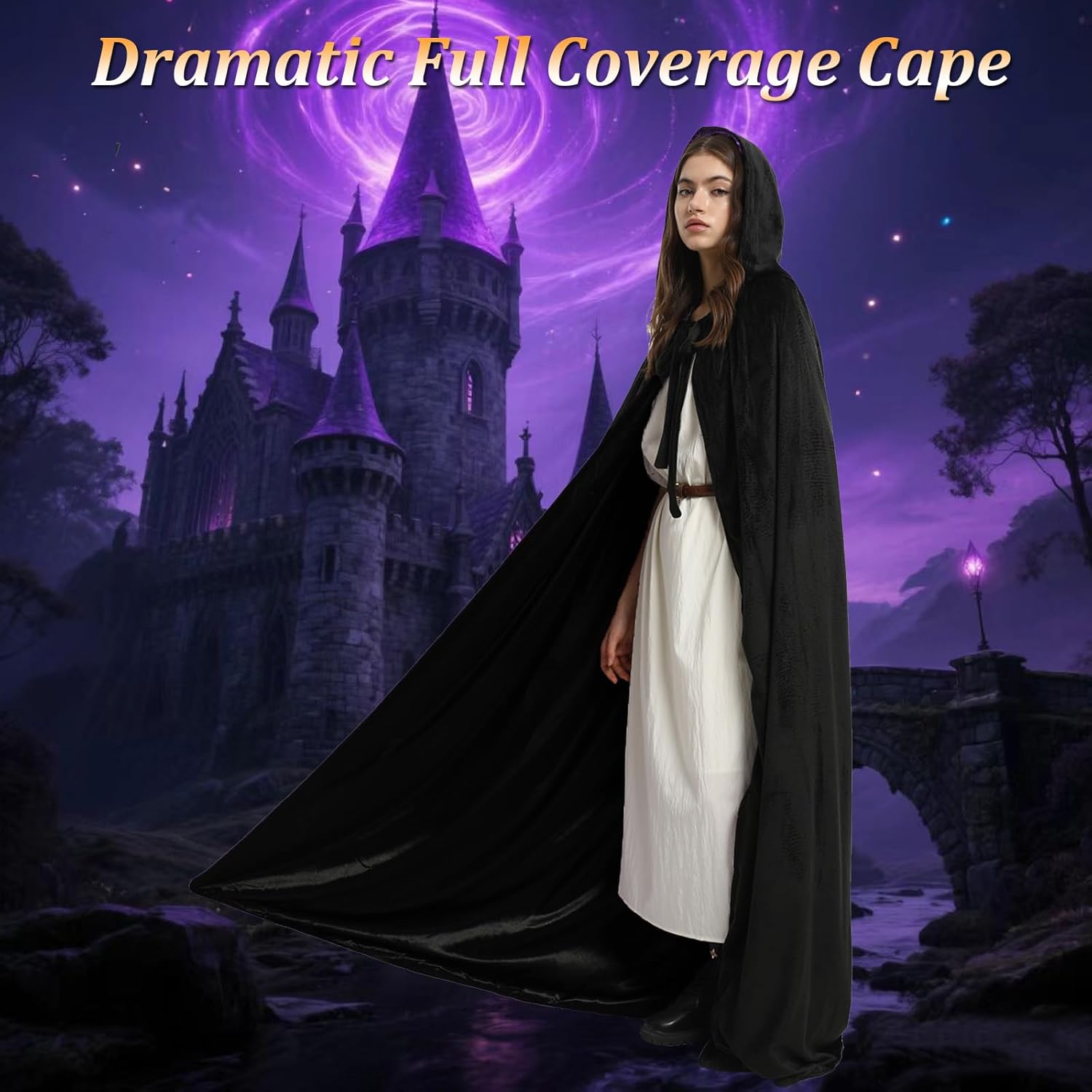 Charm&Cstay Velvet Cloak with Hood Women, Reverse Medieval Hooded Cloak - Image 6