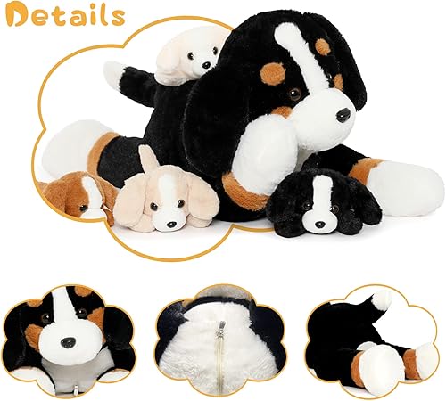 Miniatura 3 de MorisMos Bernese Mountain Dog - Juguetes de peluche de animales de peluche para perros de montaña bernés, juego de mamá y bebés de peluche de perro