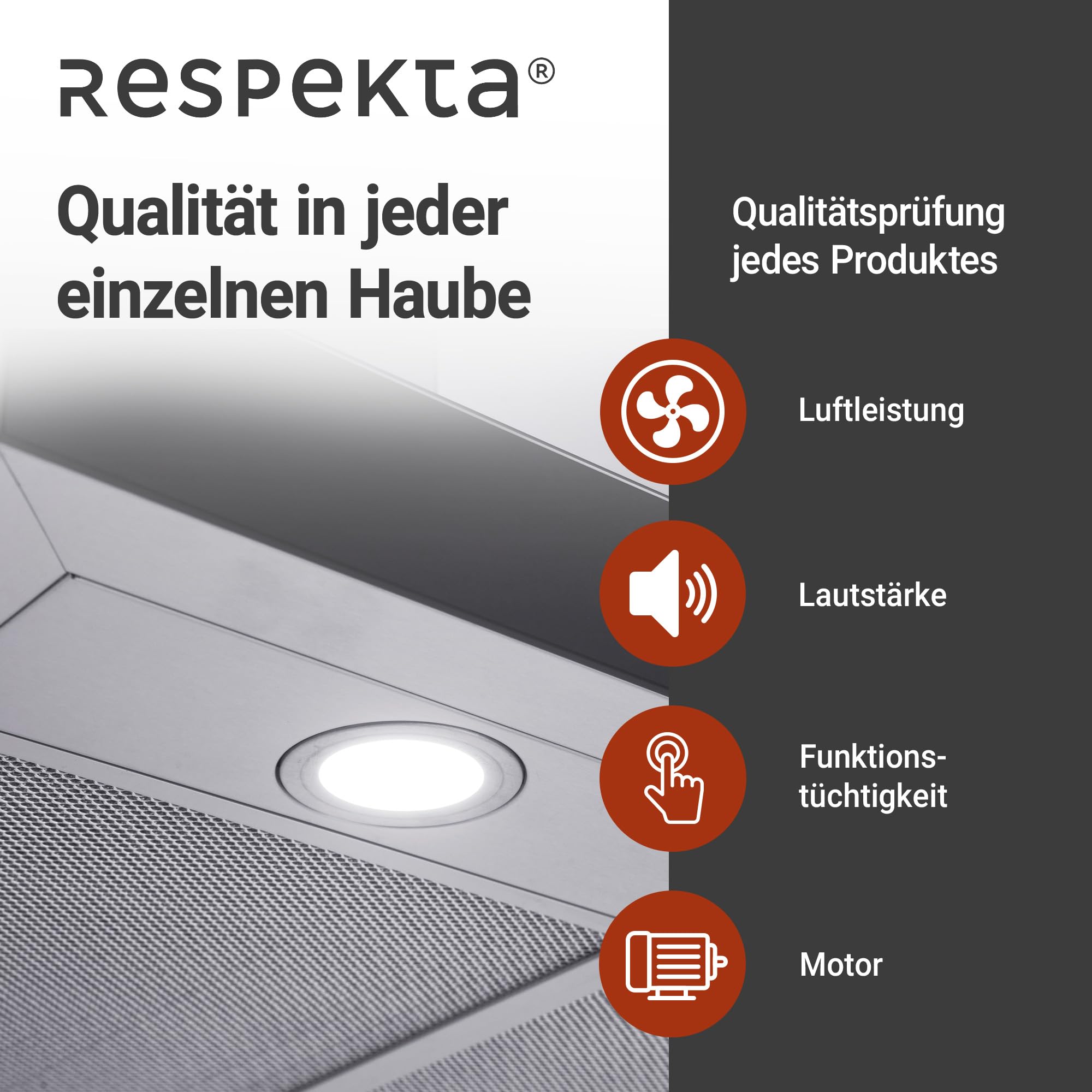 Respekta Dunstabzugshaube Inselhaube 90 cm Edelstahl Glasschirm Schwarz Abluft Umluft 58-73 dB