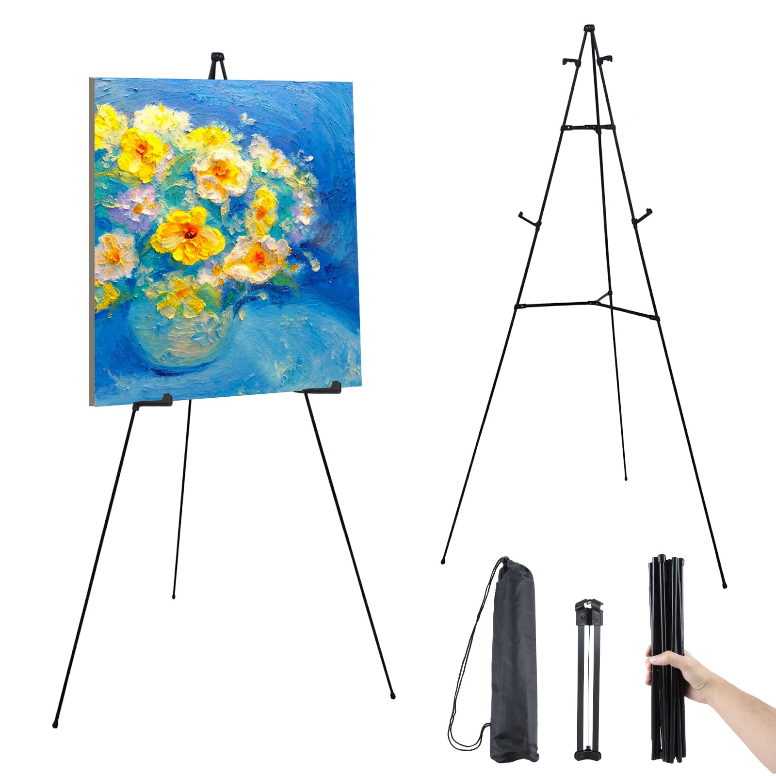 LOLYSIC 2 Pack Metal Easel Stand for Display, 169cm, Black