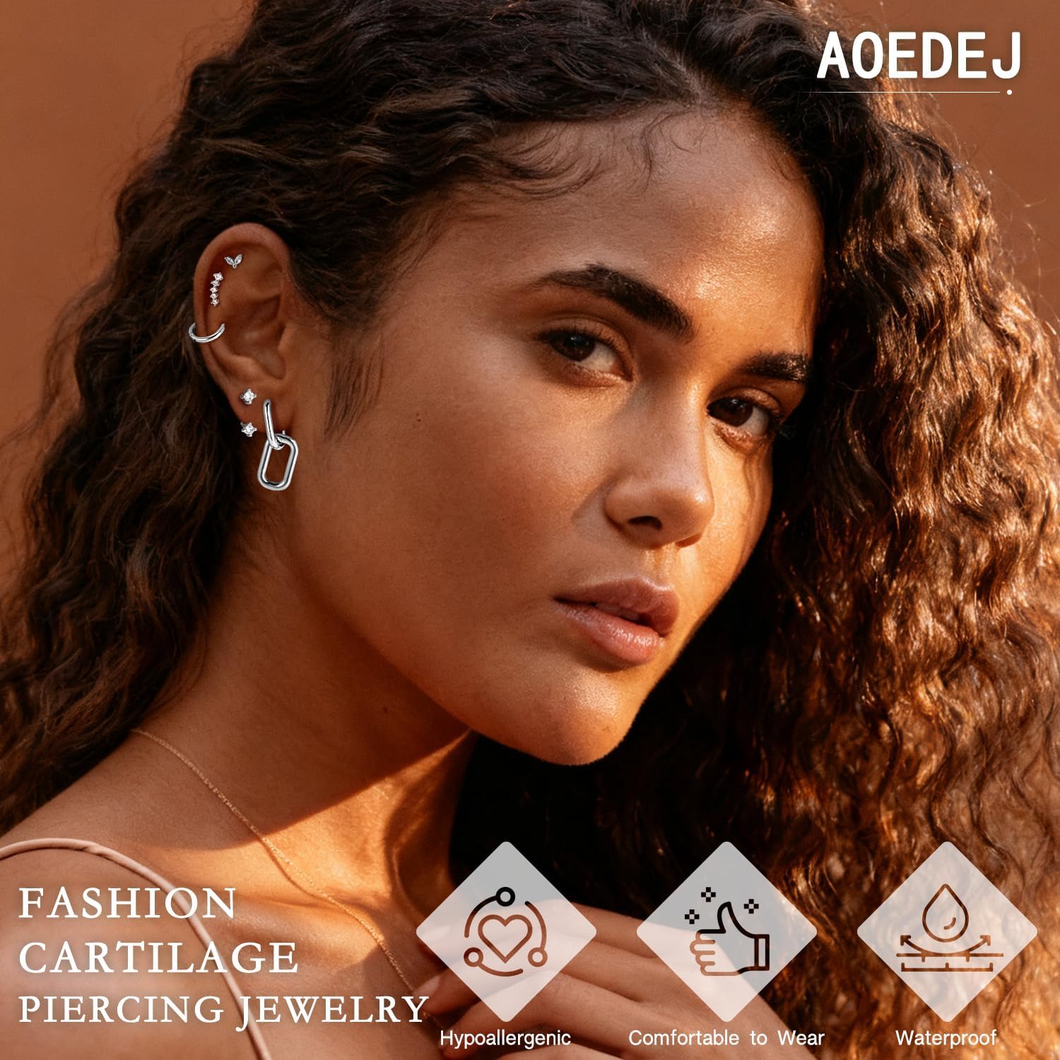 AOEDEJ 8Pairs 14K Gold Plated Hoop Stud Earring Stacks for Women Chain Cartilage Earrings Hypoallergenic Silver Huggie Earrings Sets for Multiple Piercing Jewelry - Image 3