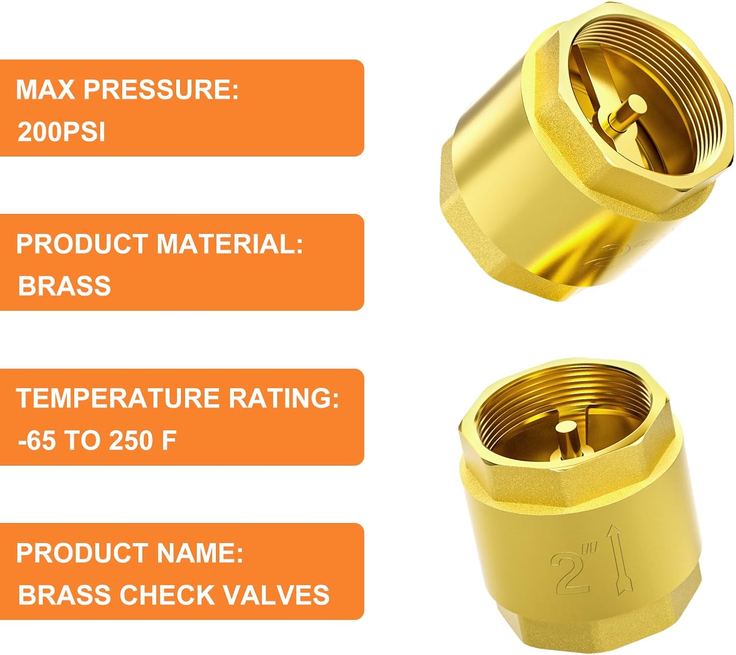 GASHER 1PCS Brass Check Valve 2" Female Thread, Backflow Prevention, One Way Check Valves