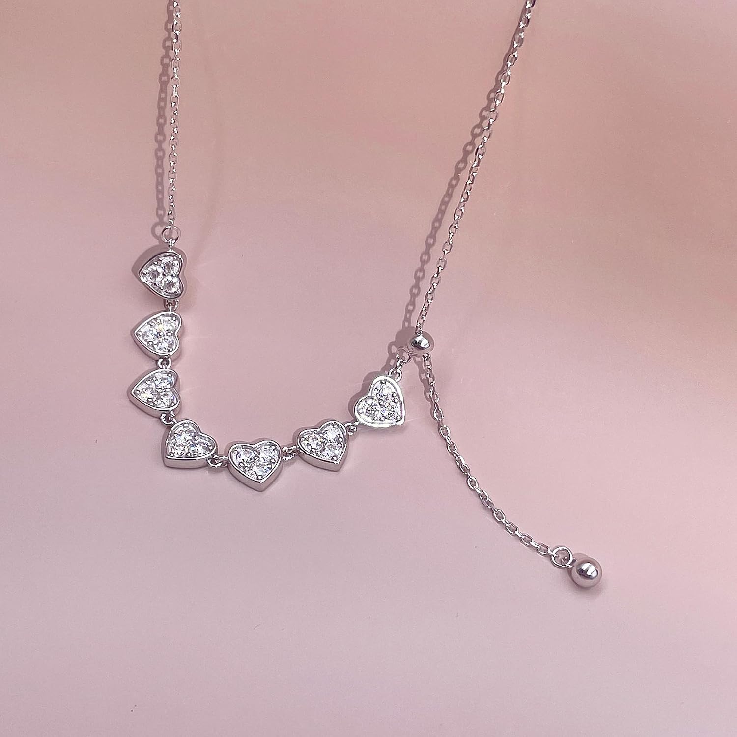 Sterling Silver Heart Moissanite Choker Necklace - D-F Color VVS Clarity, Hypoallergenic 14K White Gold Plated, Gift Box Included, Perfect for Proposal, Anniversary, Birthday (1.68ct - 7 Hearts Pendant)