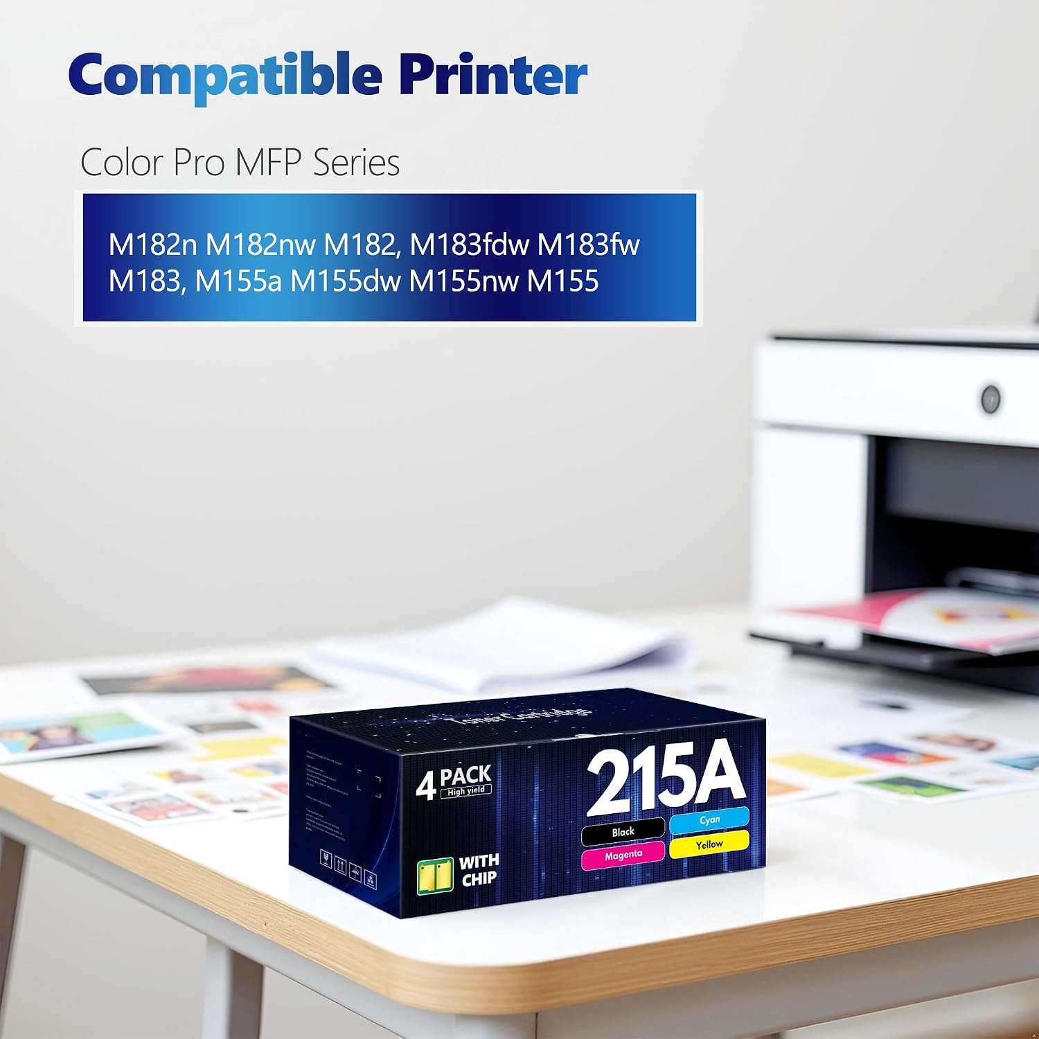 BERRYSKY 215A Toner Cartridges Replacement for HP 215A HP215A to Work with Color Pro MFP M183fw M182nw M183fdw M155dw M155nw Printer Ink 215A(4Pack,BK/C/M/Y)