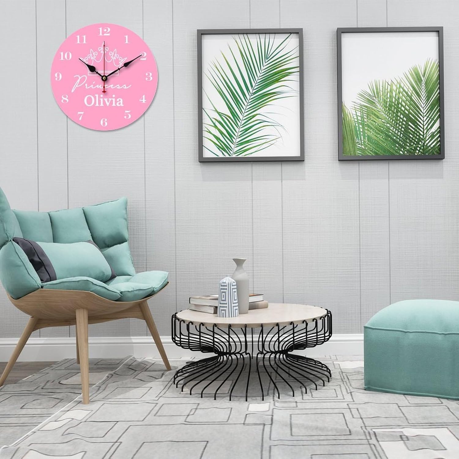 Personalized Crown Pink Wall Clocks with Name for Girls Bedrooms,Custom Name Wall Clocks Decorative Battery Operated Silent Non Ticking for Children Room Living Room Wall Art Decor 14 Inch