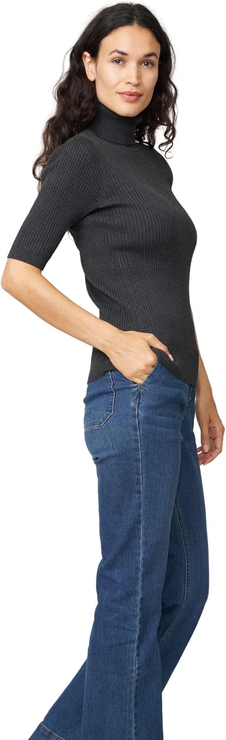 Cable & Gauge Women's Short Sleeve Mock Neck Sweater - Soft Knit Fabric, Ribbed Texture, Elbow-Length Sleeves, Casual Top - Image 8