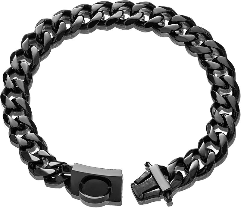 Dog Chain Collar Walking Training Collar with Design Secure Buckle 19MM Black Cuban Link Strong Heavy Duty Chew Proof Chain(19MM, 16")