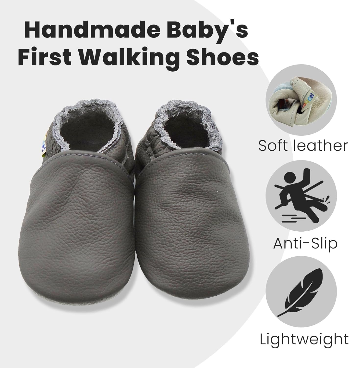 YALION Baby Leather Shoes,SOFE Sole Baby Walking Shoes,Slip-on Boys Girls Slippers with Elastic Ankle,Anti-Slip Crib Shoes for Infant Toddlers - Image 3