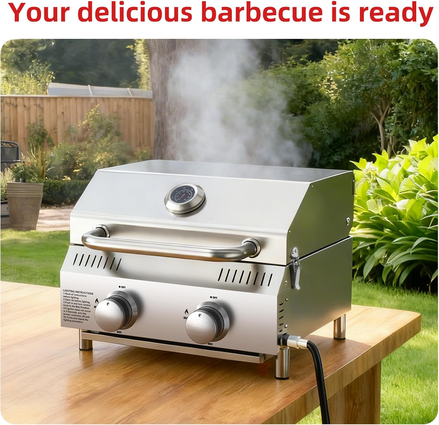 Veralune Tabletop Gas Grill, 2 Burners Portable Propane Grill, Camping Cooking Grill with Travel Lock for Camping, RV, Backyard BBQ