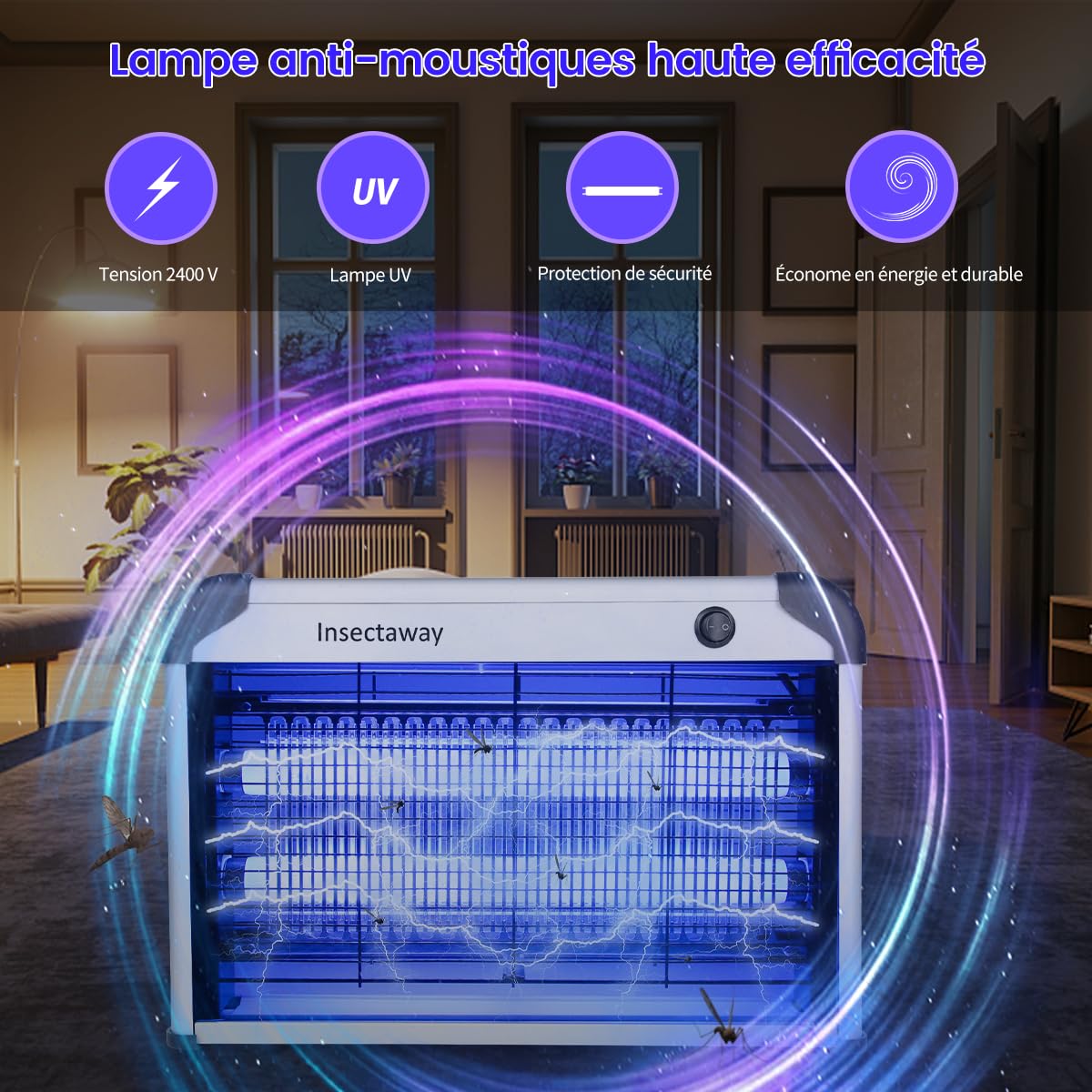 Lampe Anti-Moustique 20W UV Tue Mouche Electrique Double Grille Destructeur d'Insectes