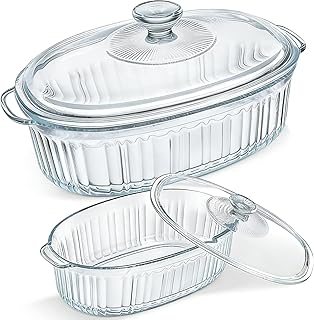 Glass Baking Dishes for Oven, Casserole Dish with Lid, Casserole Dishes for Oven, Clear Glass Baking Dish with Lid for Lasagna Casseroles Leftovers Cooking Kitchen, 1.9 Qt and 3 Qt (2 Pack)